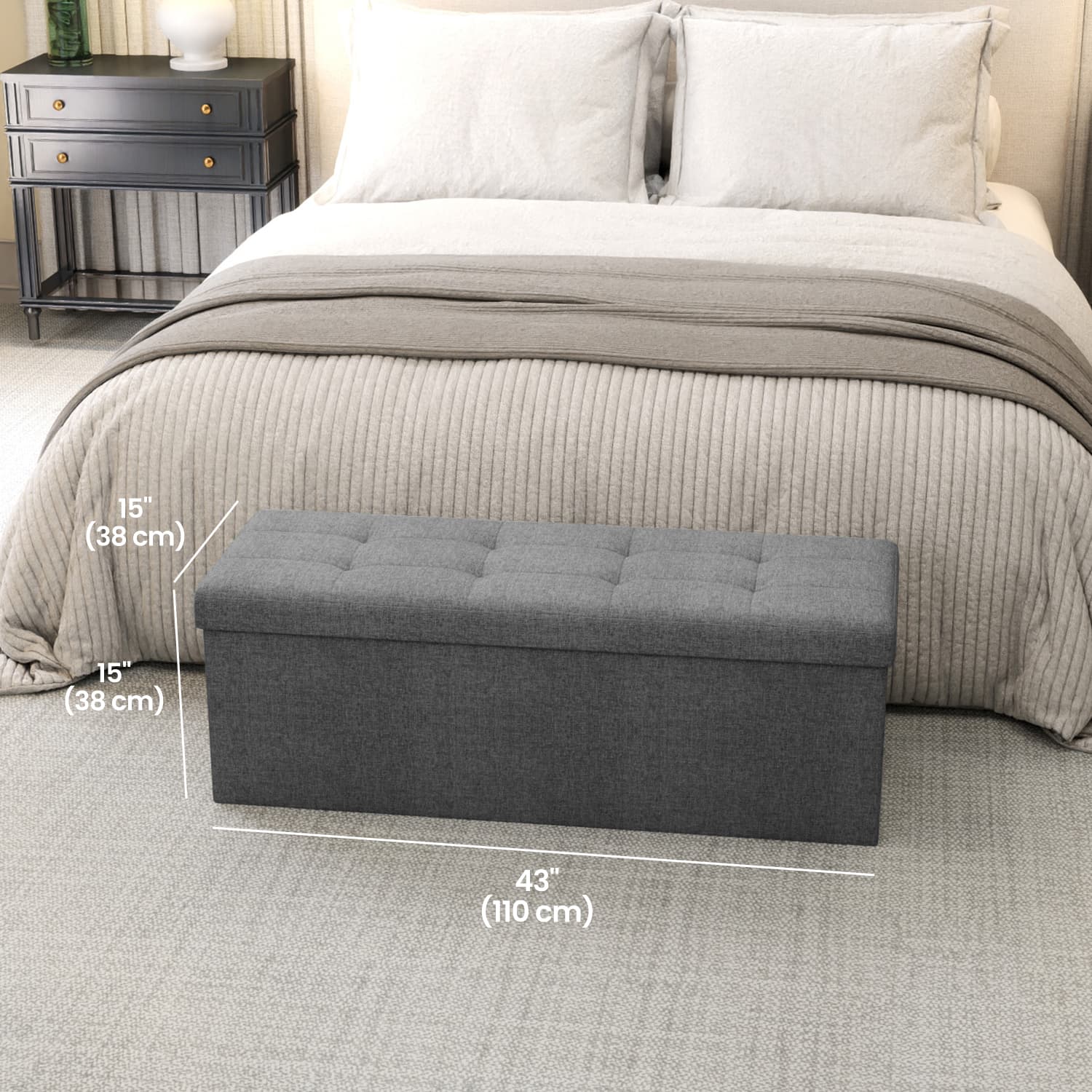Storage Ottoman Bench - Fabric - Light Grey - Multi-Functional Storage Chest