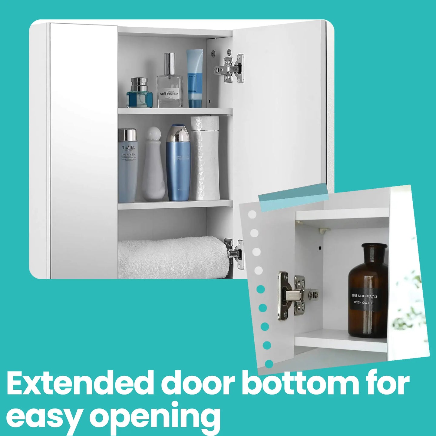 Wall-Mounted Bathroom Storage Cabinet - MDF - White - 3-Door with Adjustable Shelf and Mirror