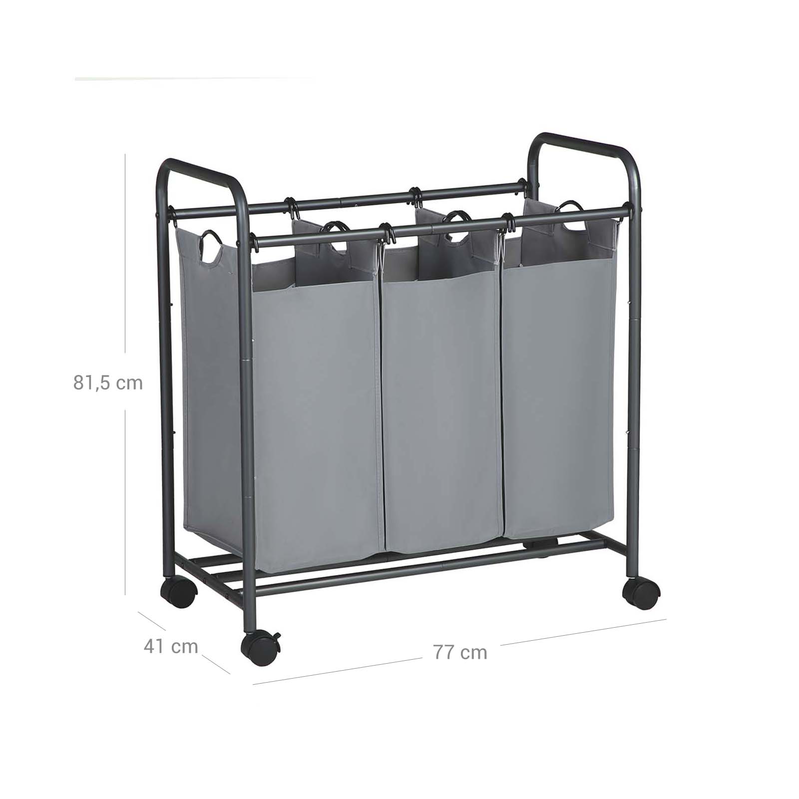 Laundry Cart - Fabric - Beige - 3 Removable Baskets on Wheels