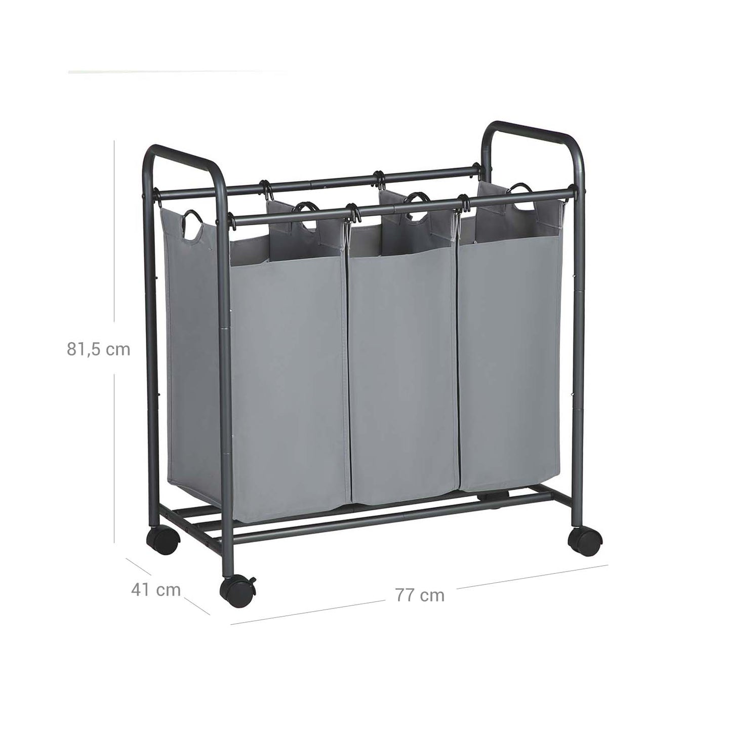 Laundry Cart - Fabric - Beige - 3 Removable Baskets on Wheels