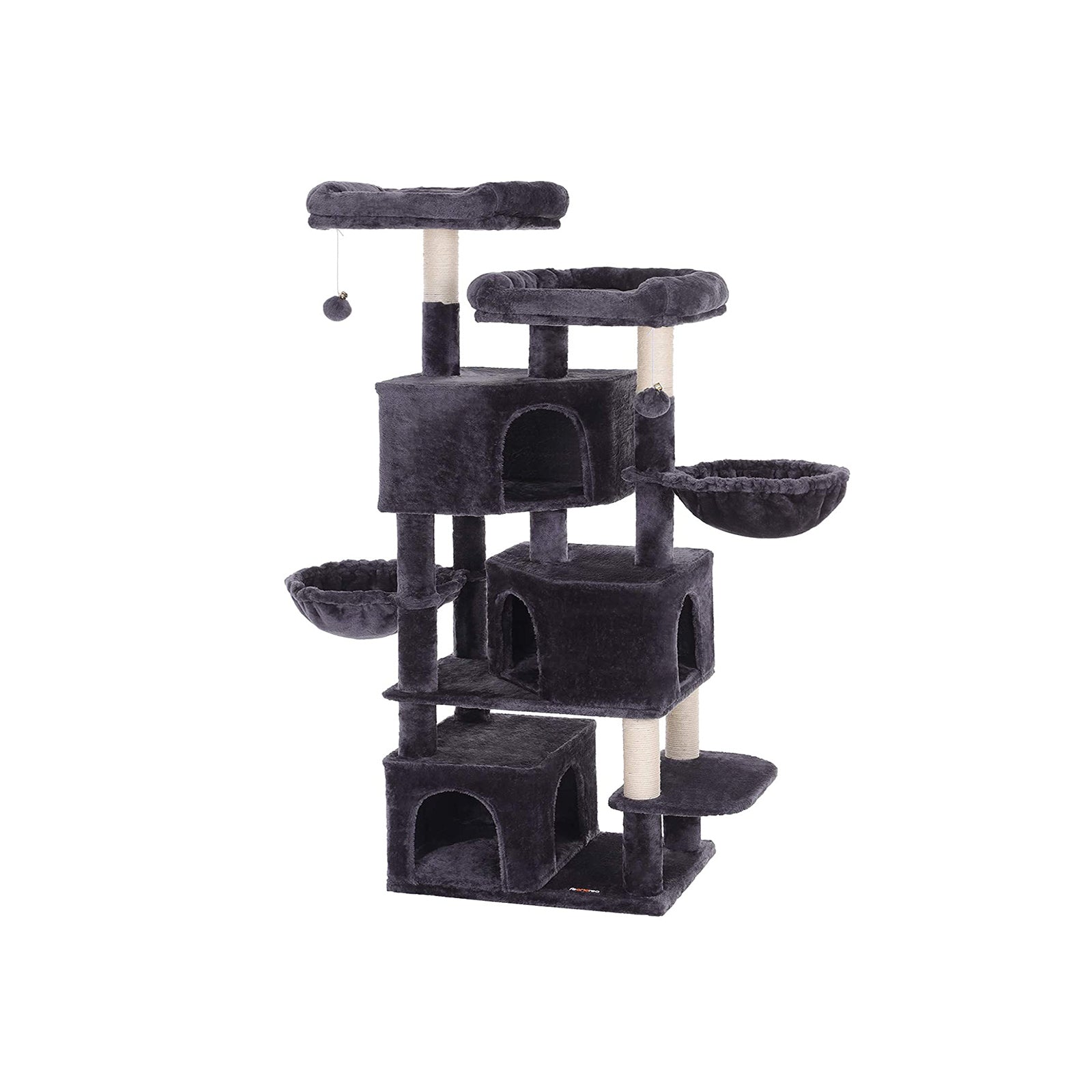 Cat Tree - Engineered Wood - Light Grey - Three Enclosed Caves and Multi-Level Design