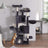 Cat Tree - Engineered Wood - Light Grey - Three Enclosed Caves and Multi-Level Design