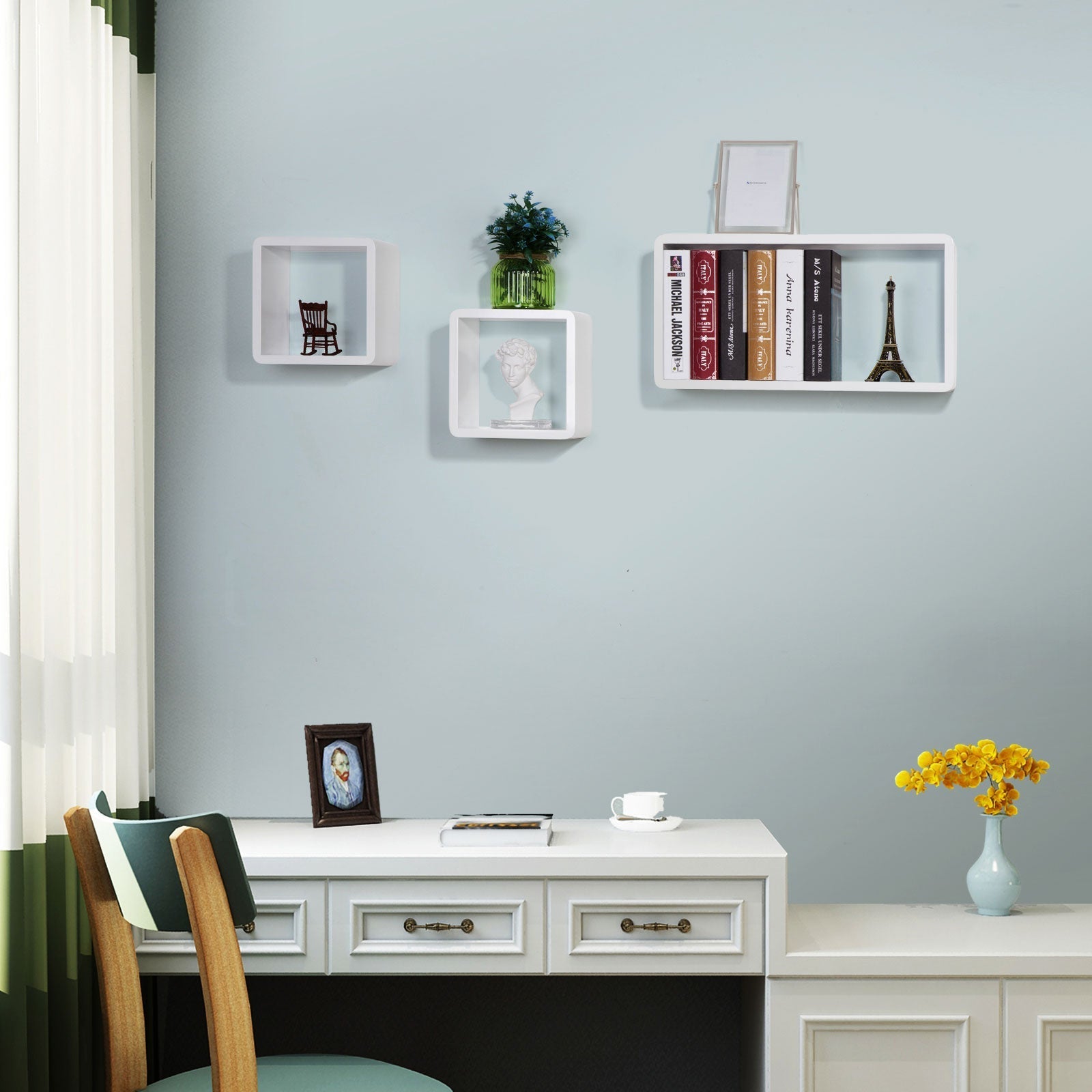 Floating Cube Shelves - Set of 3 - MDF - White