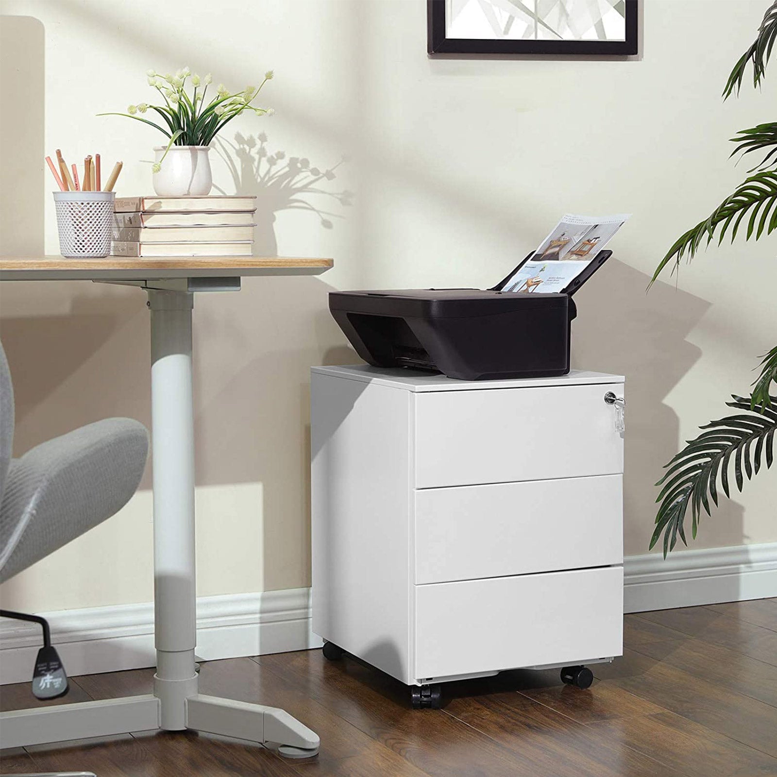 Mobile File Cabinet - Metal - Matte Black - Lockable
