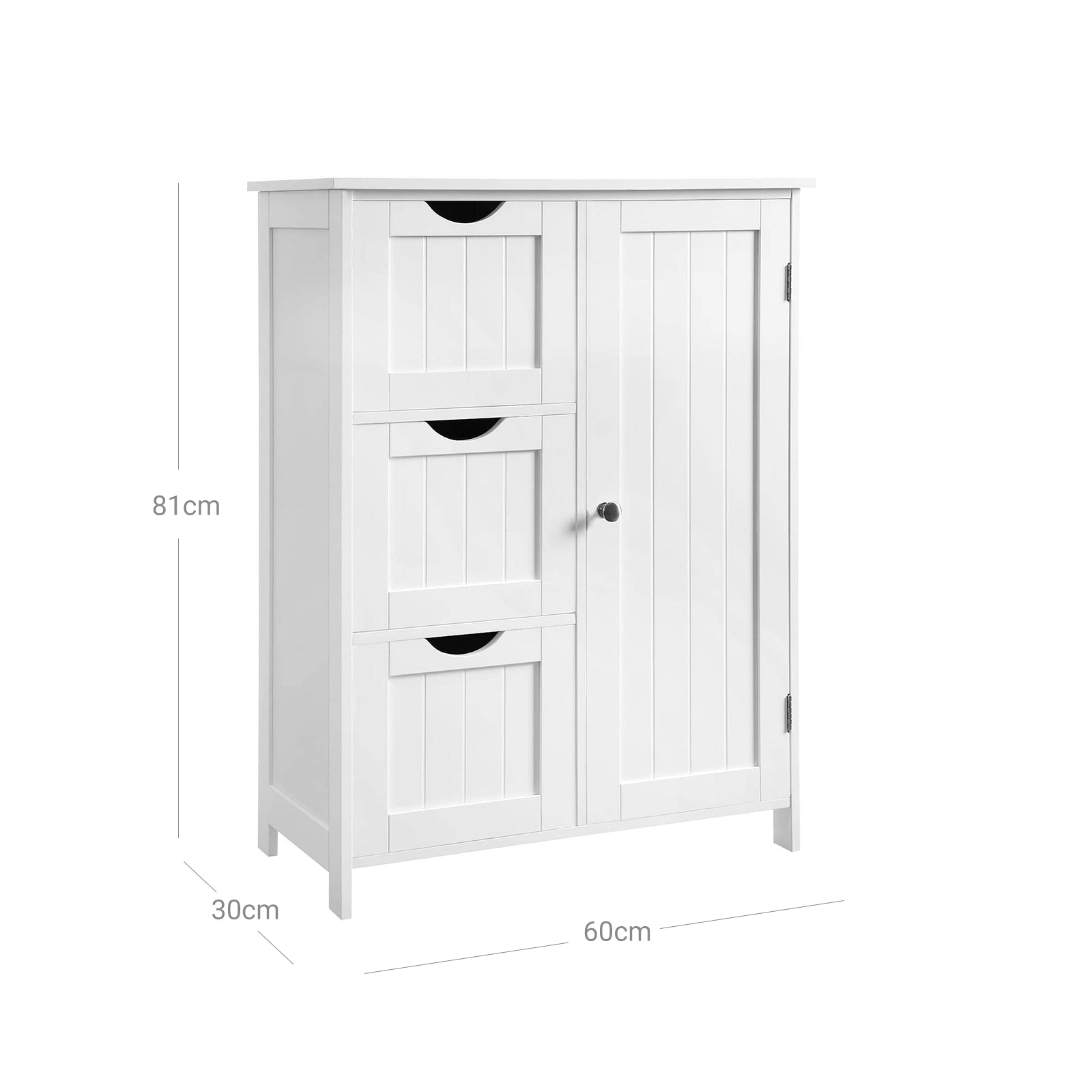 Floor Cabinet - Wood - White - 3 Large Drawers with Adjustable Shelf