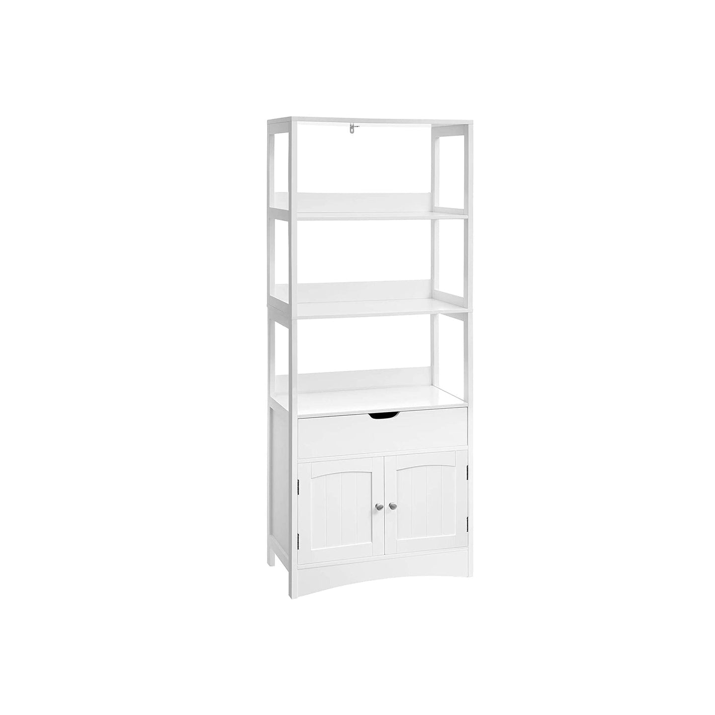 Open Shelves Cabinet - Engineered Wood - White - Free Standing with 3 Open Shelves