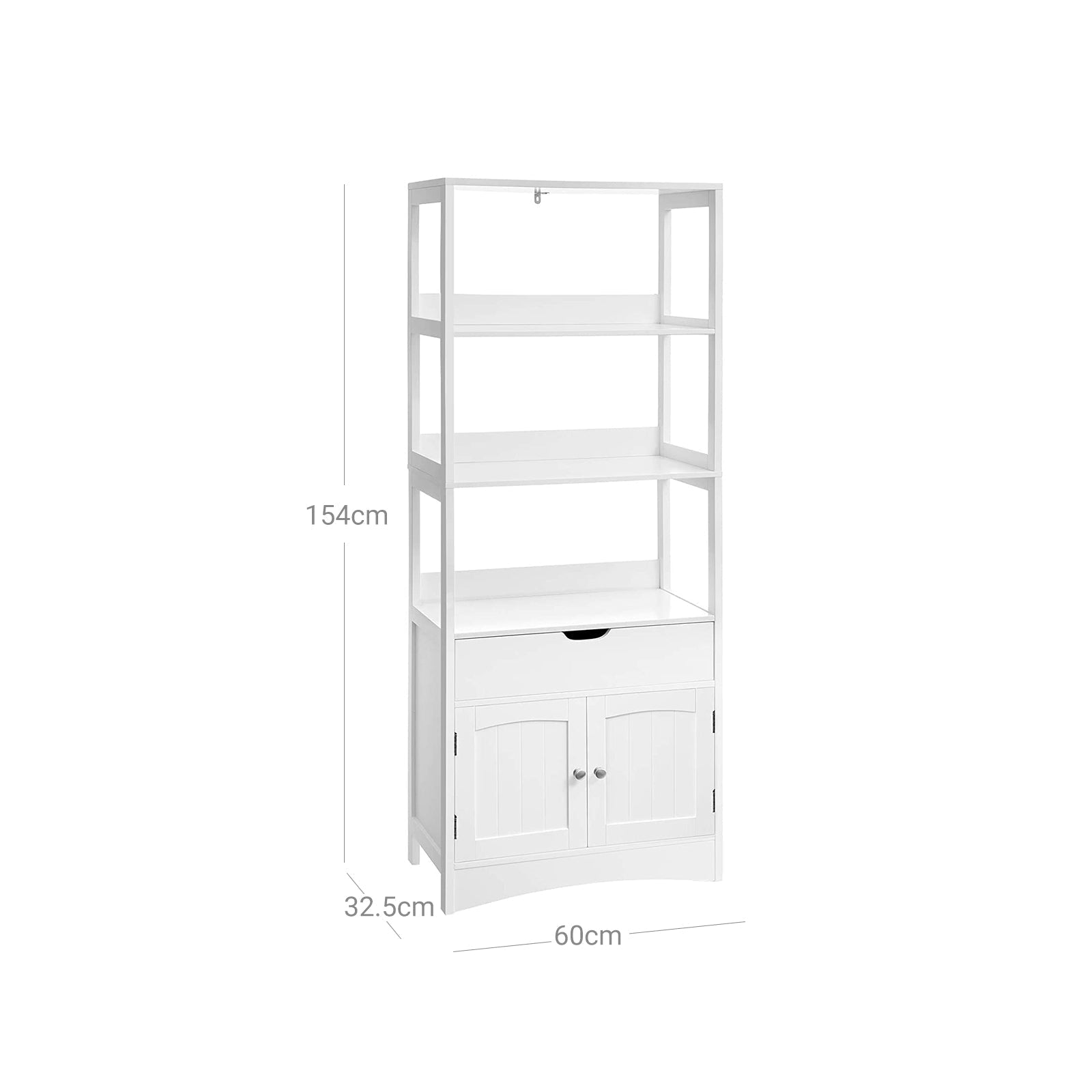 Open Shelves Cabinet - Engineered Wood - White - Free Standing with 3 Open Shelves