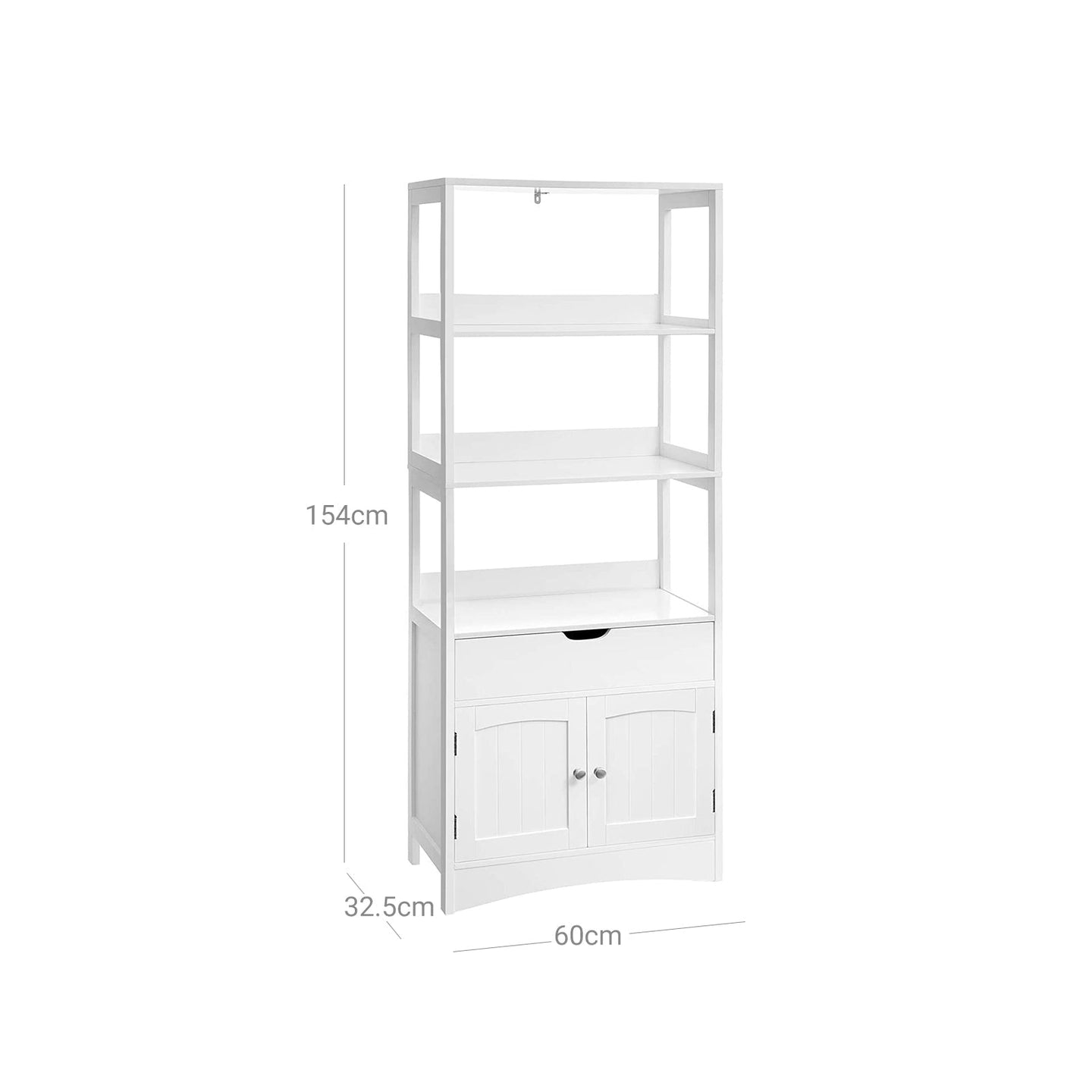 Open Shelves Cabinet - Engineered Wood - White - Free Standing with 3 Open Shelves