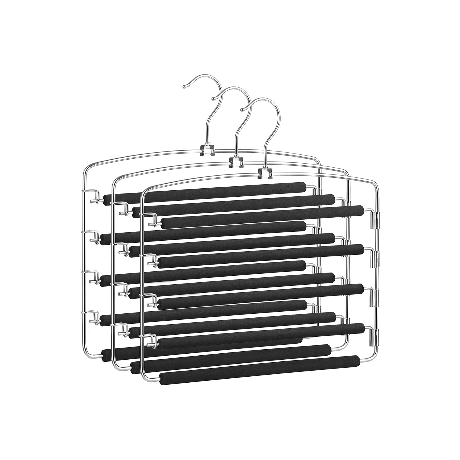 Pants Hangers - Metal - Black - Space-Saving Set of 3 with Non-Slip Padding and Swing Bars for Versatile Storage