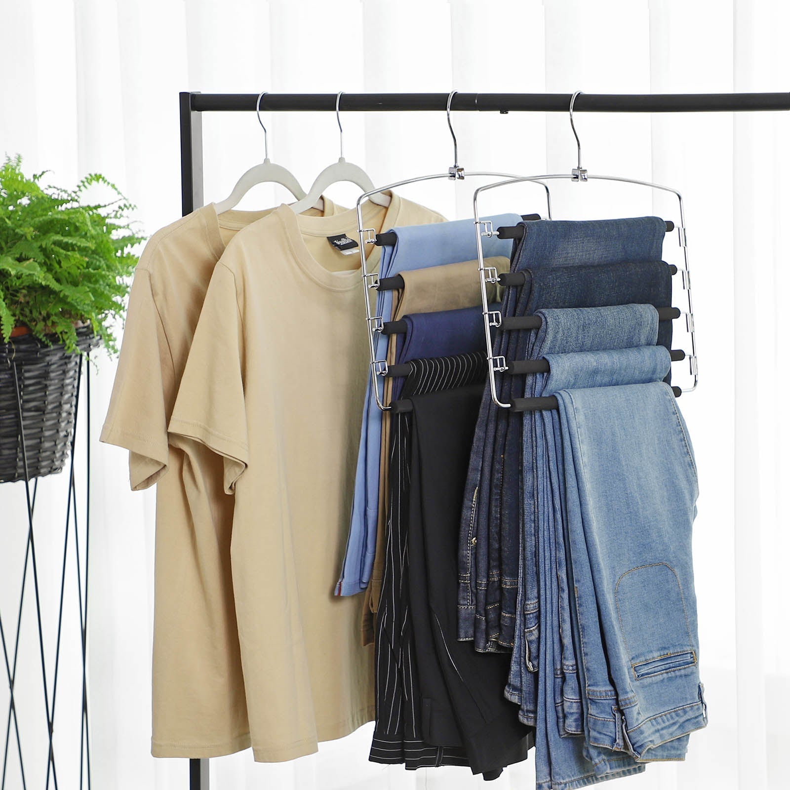 Pants Hangers - Metal - Black - Space-Saving Set of 3 with Non-Slip Padding and Swing Bars for Versatile Storage