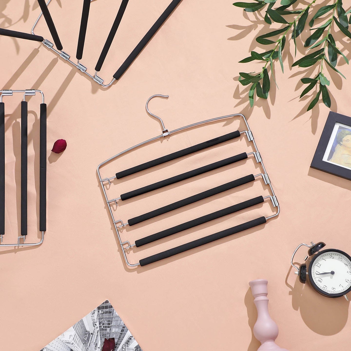 Pants Hangers - Metal - Black - Space-Saving Set of 3 with Non-Slip Padding and Swing Bars for Versatile Storage