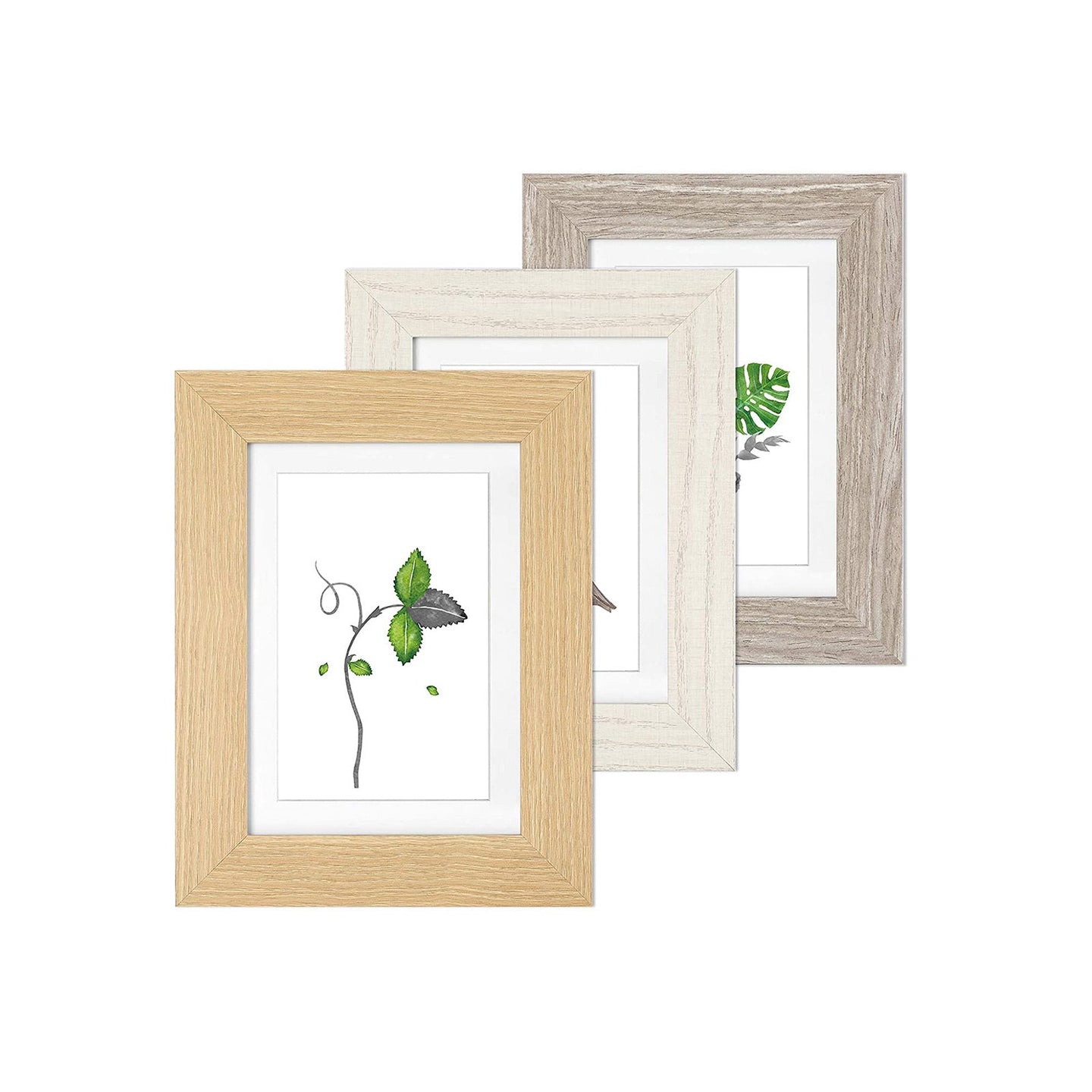 Picture Frame Set - Wood - White, Grey, Brown - Table and Wall Display for 4 x 6 and 5 x 7 Inch Photos
