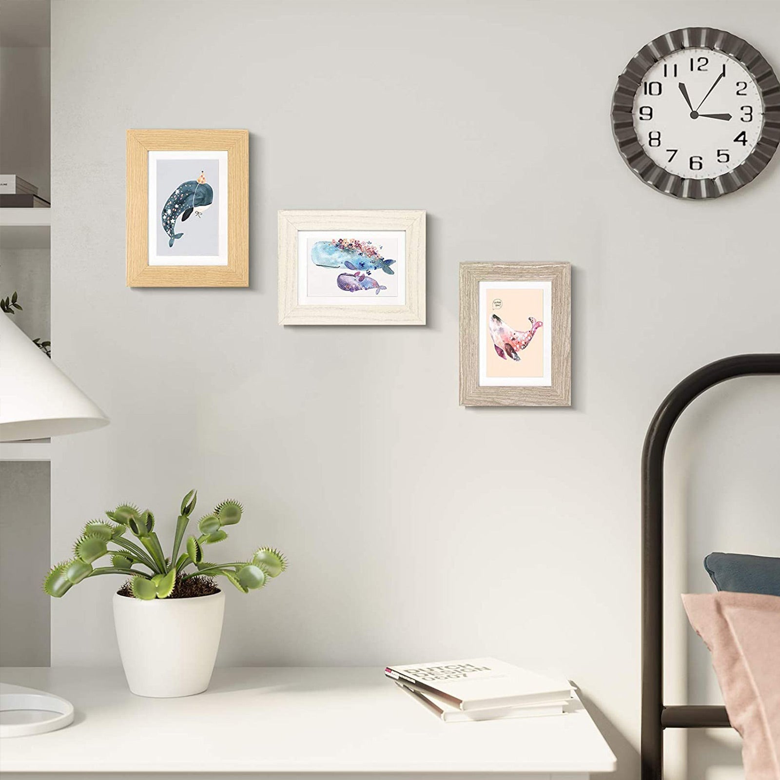 Picture Frame Set - Wood - White, Grey, Brown - Table and Wall Display for 4 x 6 and 5 x 7 Inch Photos