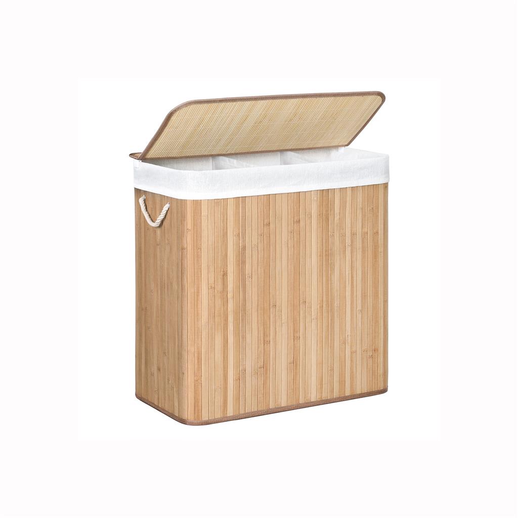 Laundry Hamper - Fabric - Natural - 3 Sections with Clip-on Lid and Handles