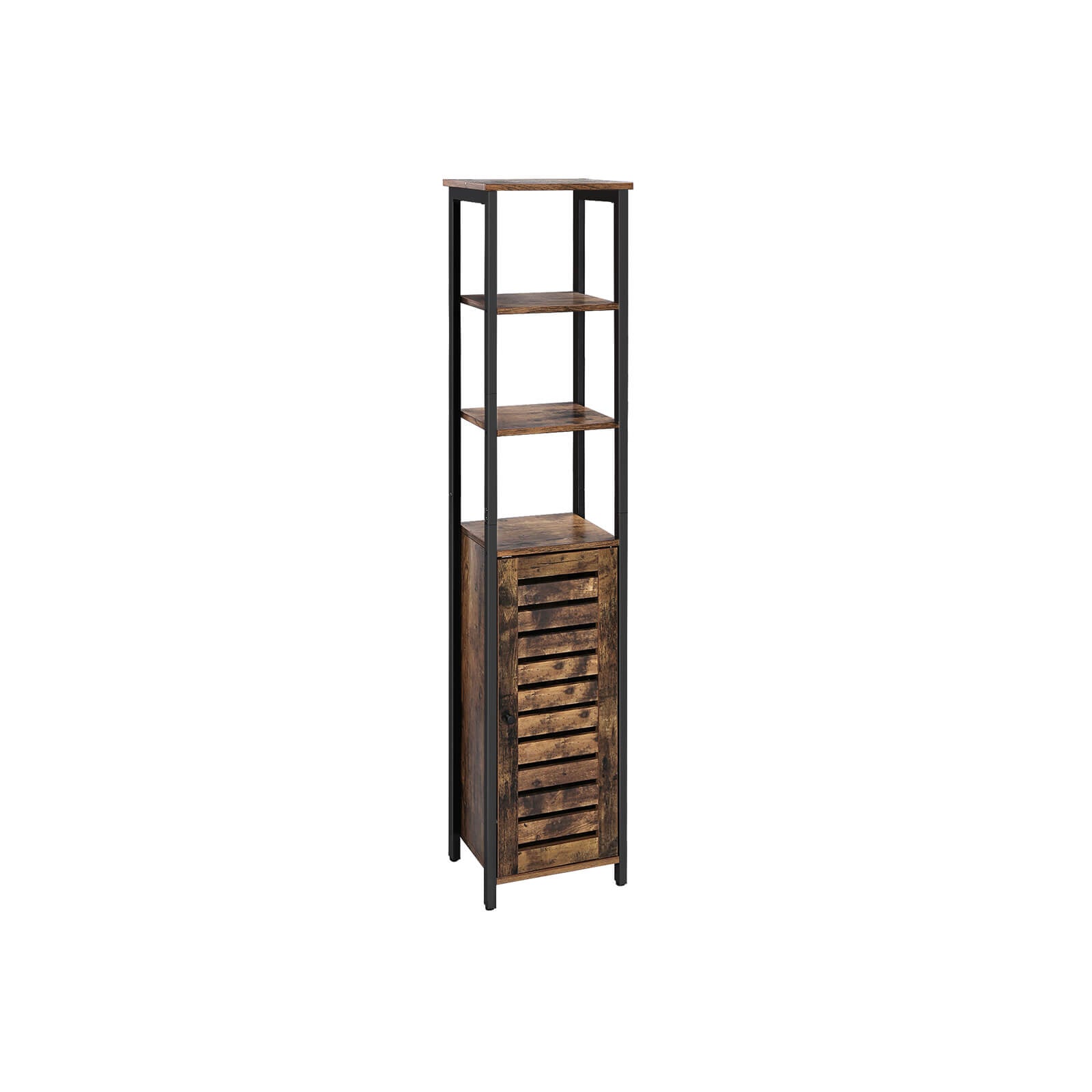 Storage Cabinet - Wood - Rustic Brown - Tall with 3 Shelves and Cupboard