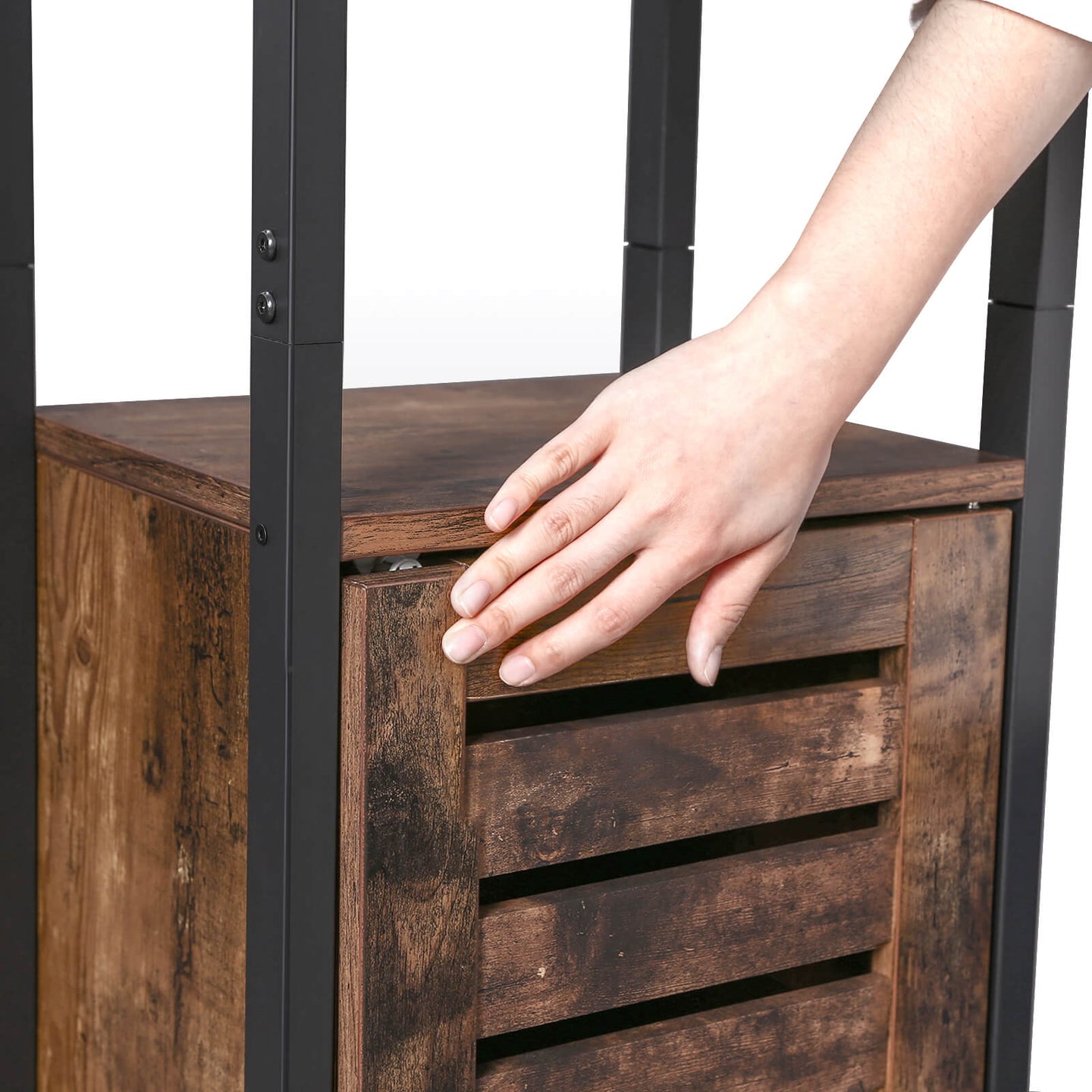 Storage Cabinet - Wood - Rustic Brown - Tall with 3 Shelves and Cupboard