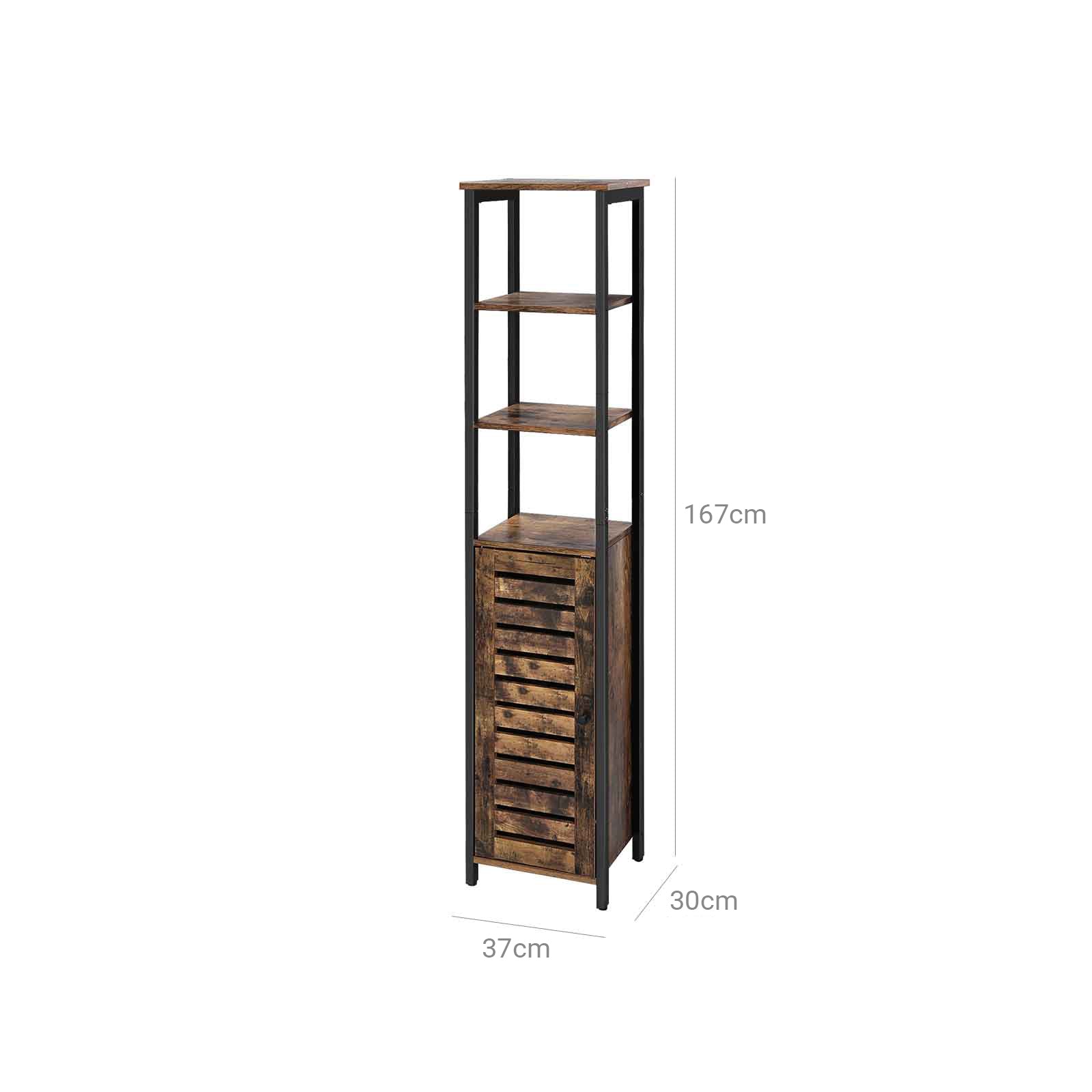 Storage Cabinet - Wood - Rustic Brown - Tall with 3 Shelves and Cupboard