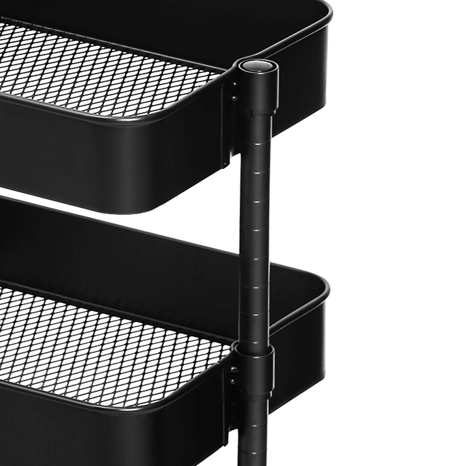 3-Tier Rolling Cart - Metal - Black - Height Adjustable Shelves