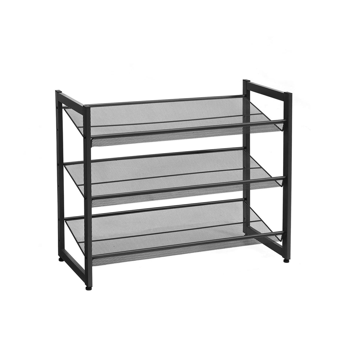 3 Tier Shoe Rack - Metal Mesh - Black - Stackable Design for 9 Pairs of Shoes