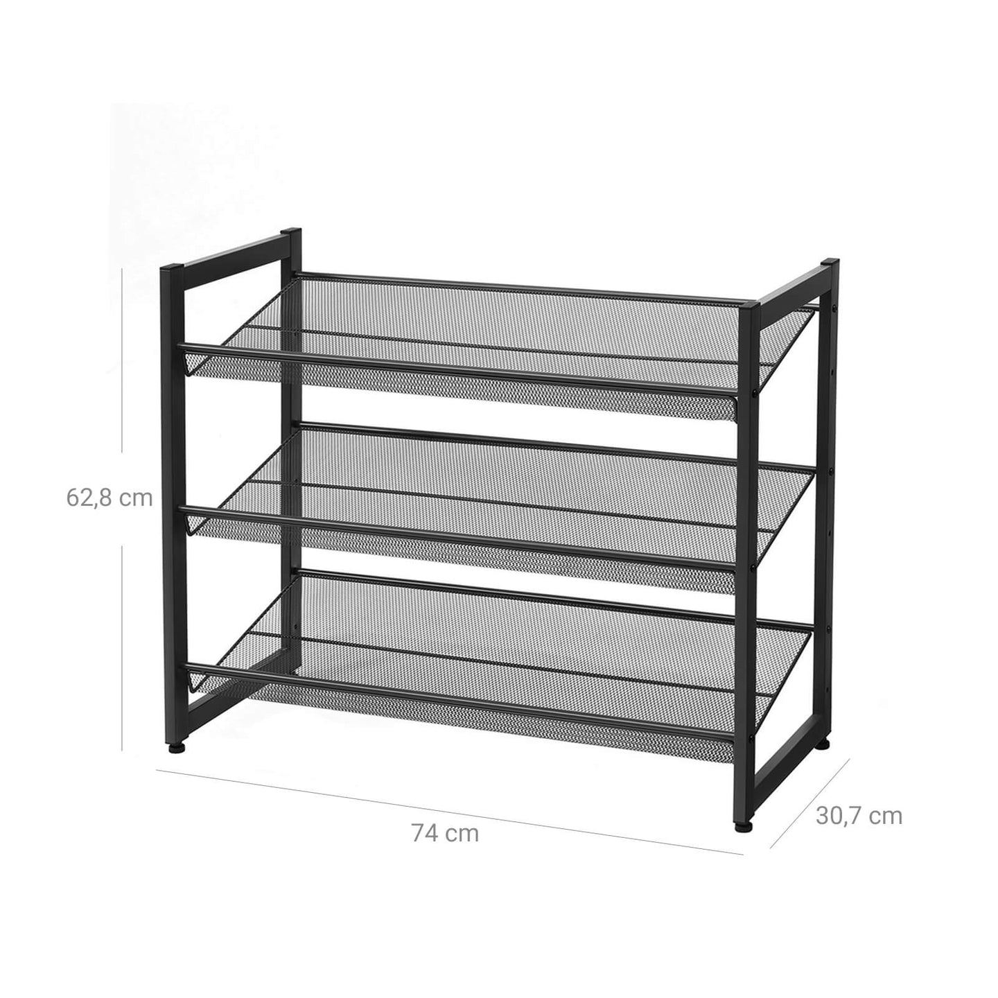 3 Tier Shoe Rack - Metal Mesh - Black - Stackable Design for 9 Pairs of Shoes