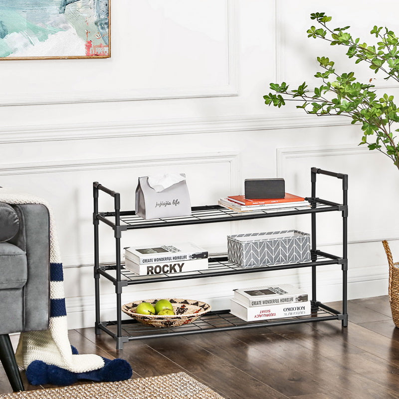 3-Tier Shoe Rack - Metal - Black - Holds Up to 15 Pairs of Shoes