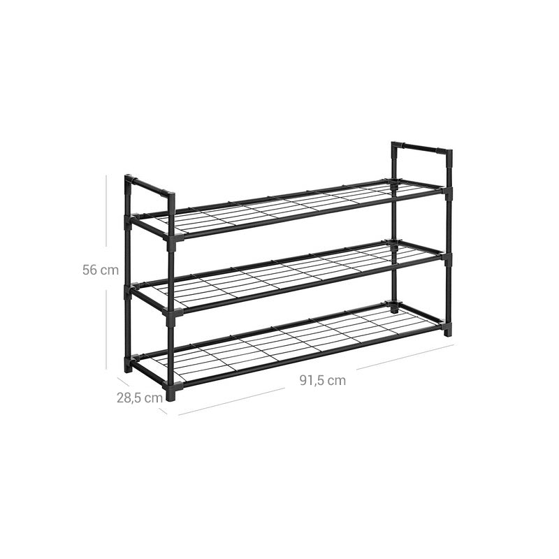 3-Tier Shoe Rack - Metal - Black - Holds Up to 15 Pairs of Shoes