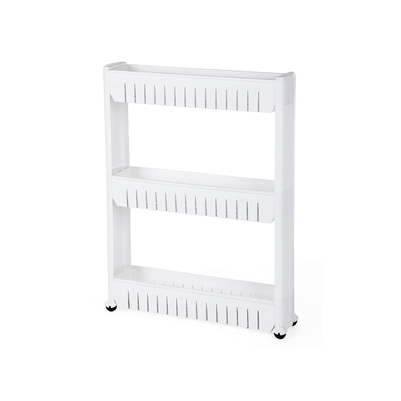 3-Tier Storage Tower - Metal - White - Mobile Design with Wheels