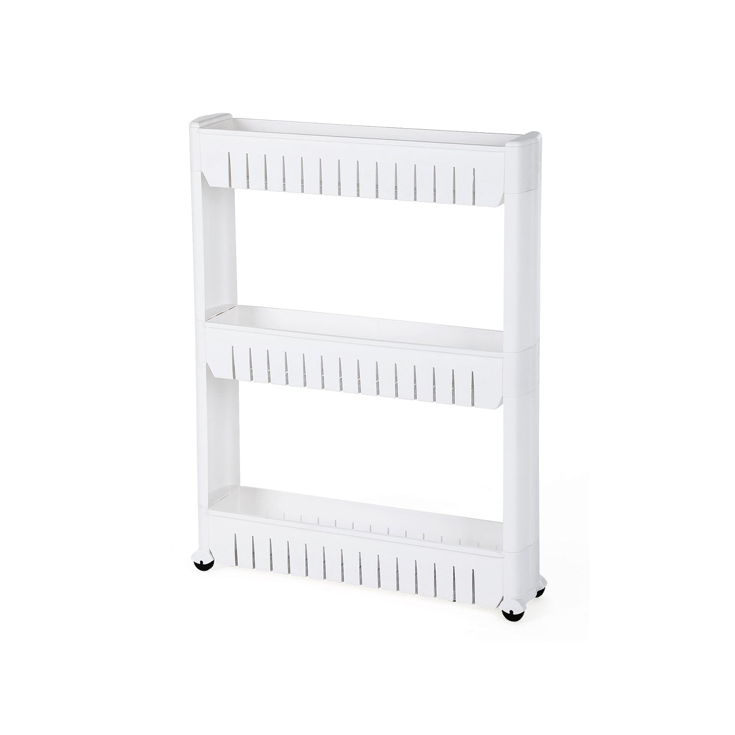 3-Tier Storage Tower - Metal - White - Mobile Design with Wheels