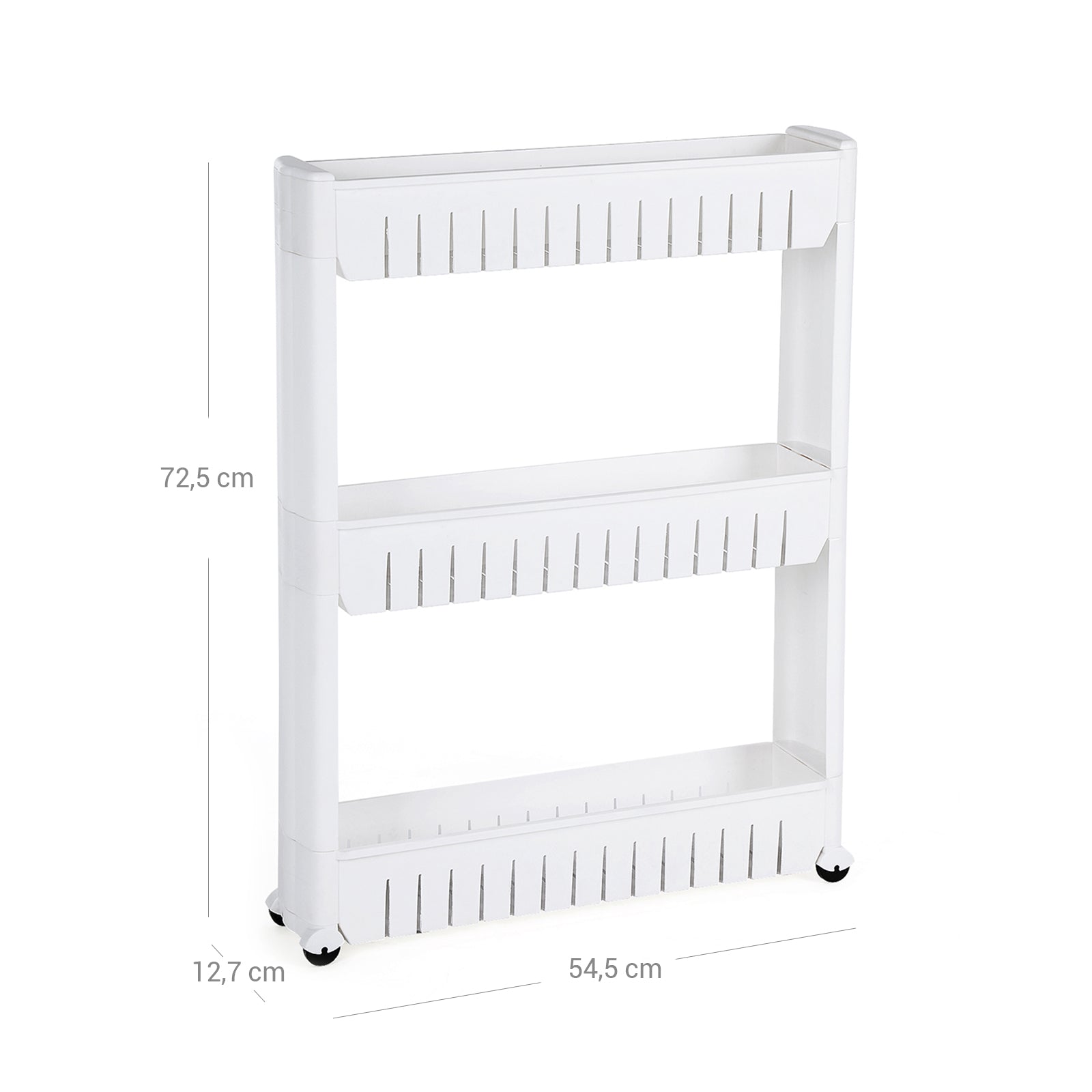 3-Tier Storage Tower - Metal - White - Mobile Design with Wheels