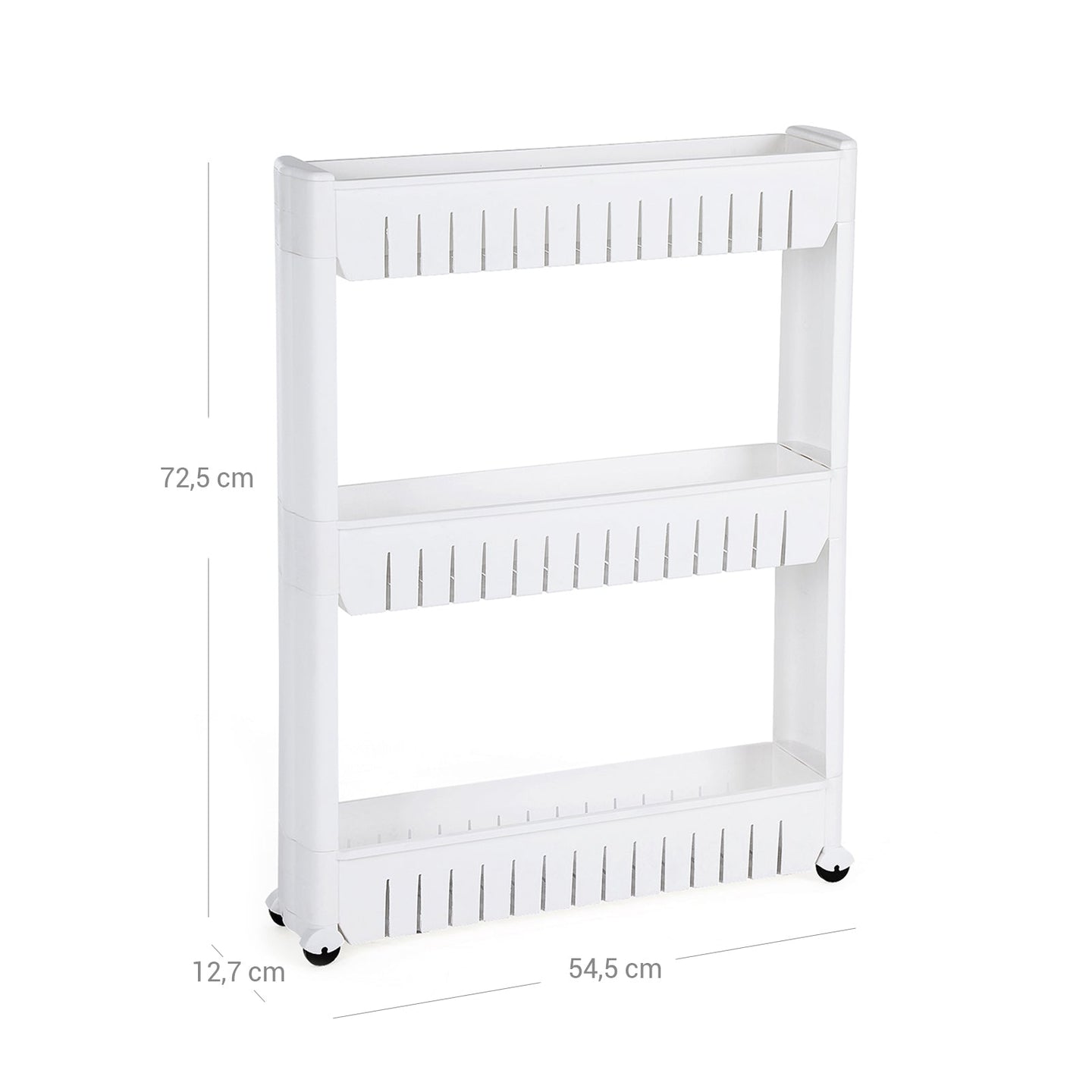 3-Tier Storage Tower - Metal - White - Mobile Design with Wheels