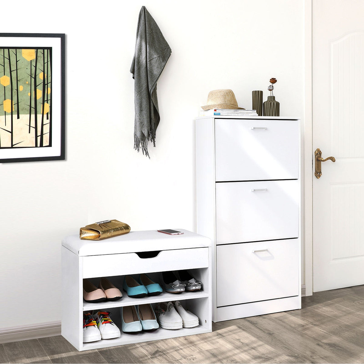 3-Tier Wooden Shoe Cabinet - Rustic Brown