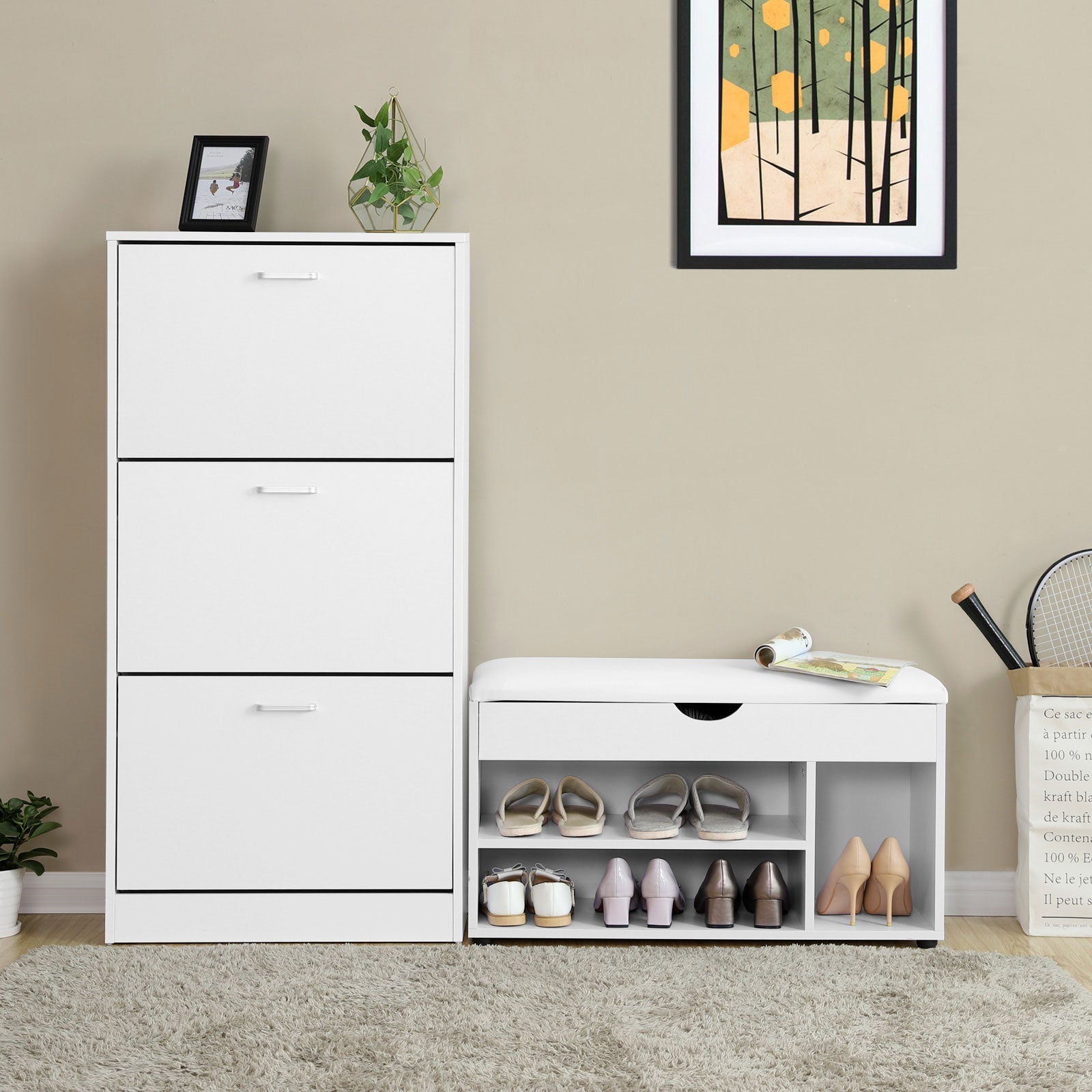 3-Tier Wooden Shoe Cabinet - Rustic Brown