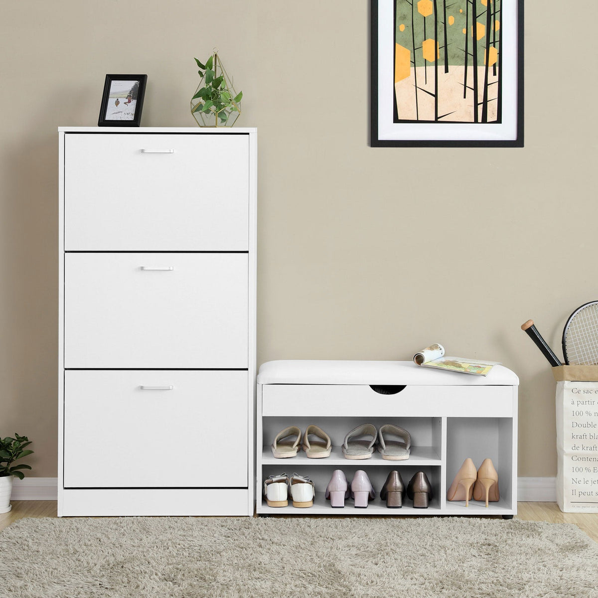 3-Tier Wooden Shoe Cabinet - Rustic Brown