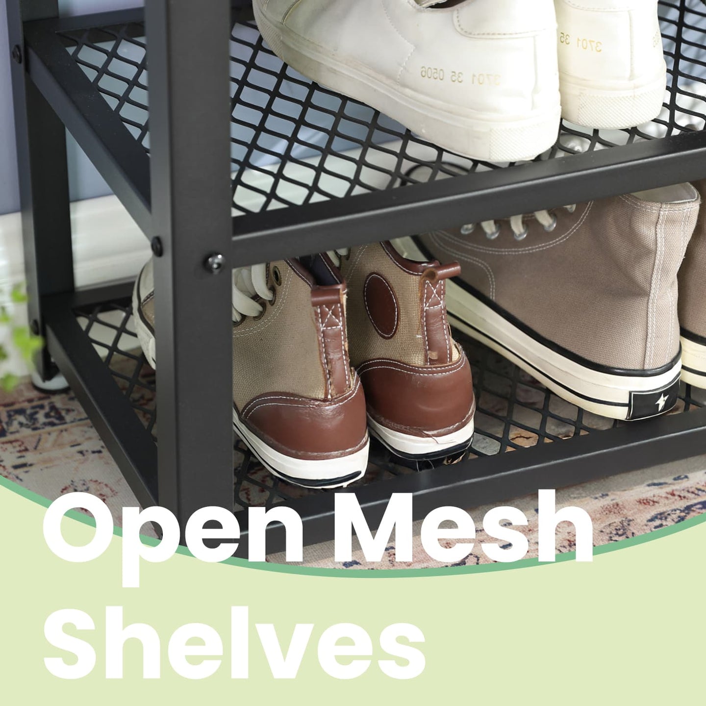 Shoe Bench - Steel - Rustic Brown and Black - 2 Shelves for Entryway Organization