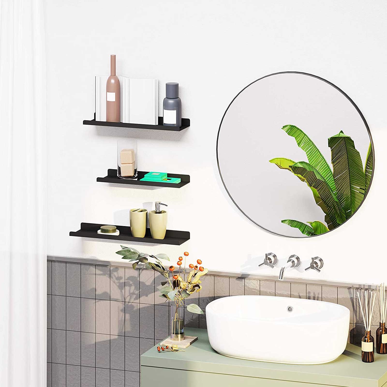 Floating Wall Shelves Set - Metal - Black - Organize with Ease