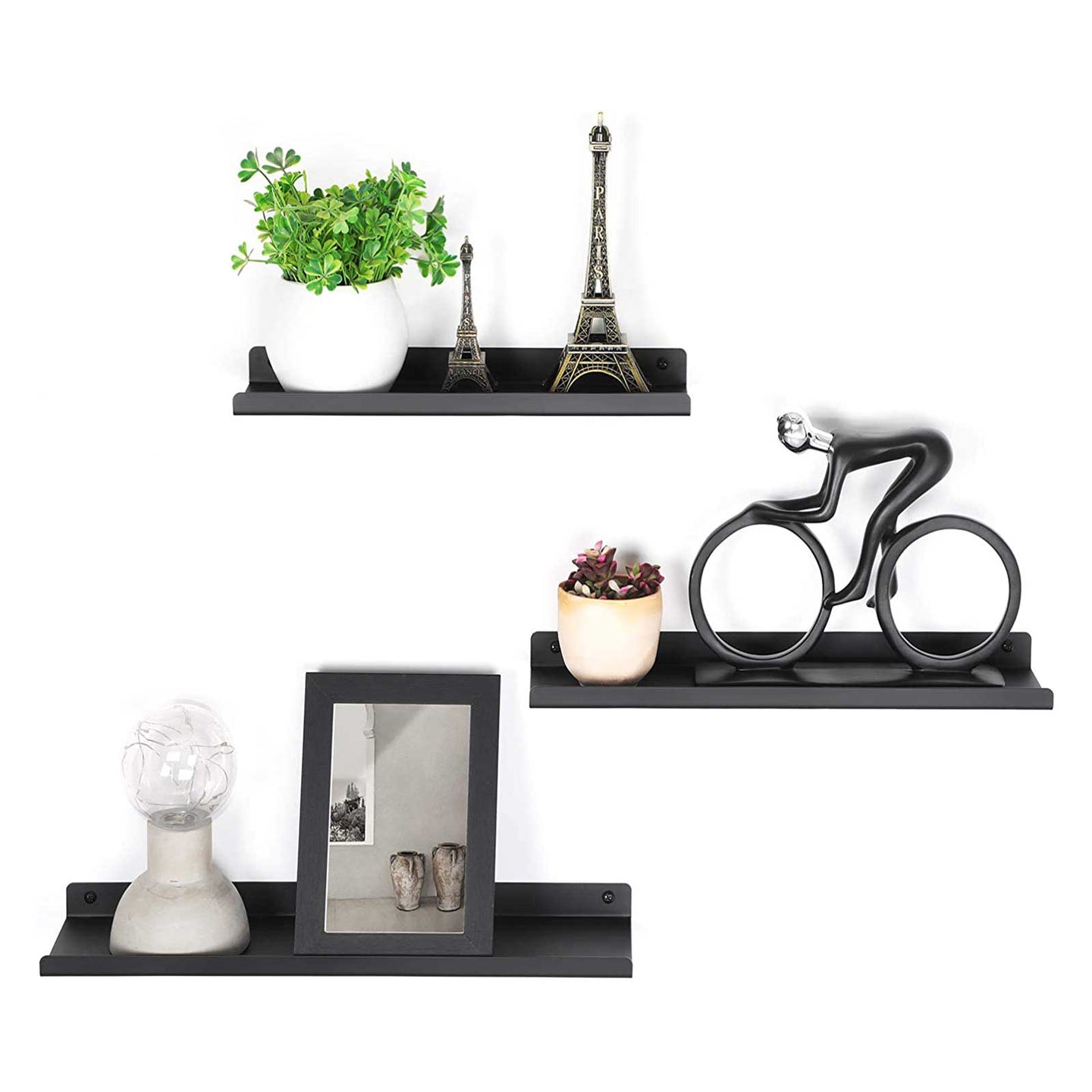Floating Wall Shelves Set - Metal - Black - Organize with Ease