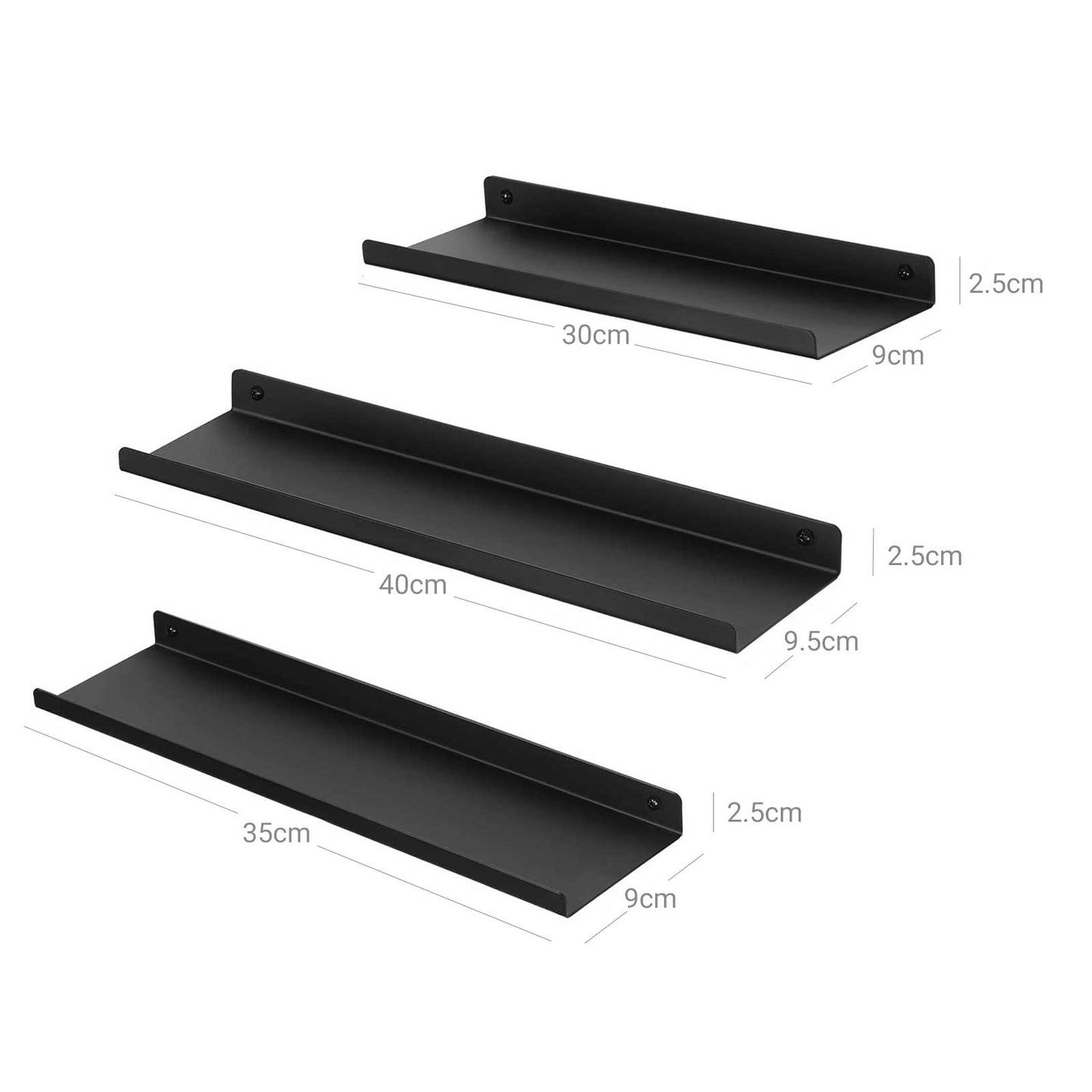 Floating Wall Shelves Set - Metal - Black - Organize with Ease