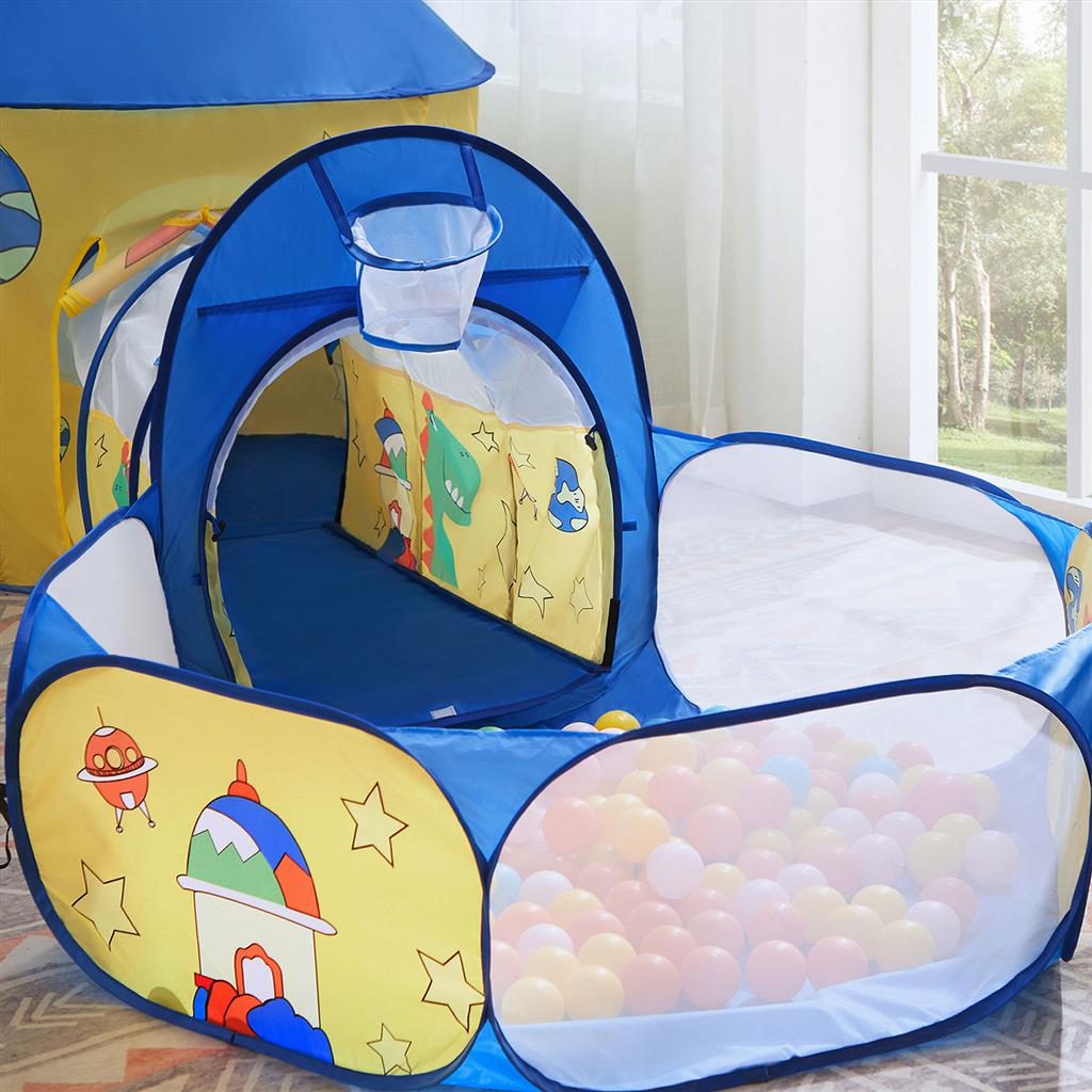 Kids Play Tent - Fabric - Pink - 3-in-1 with Tunnel and Ball Pit