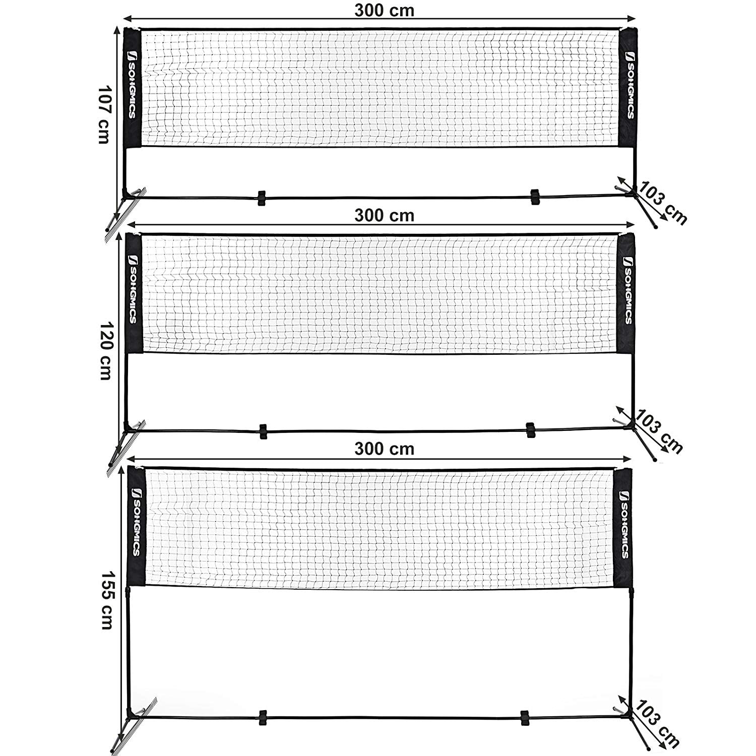Portable Tennis and Badminton Net - 3 m Length with Stand - Durable Material