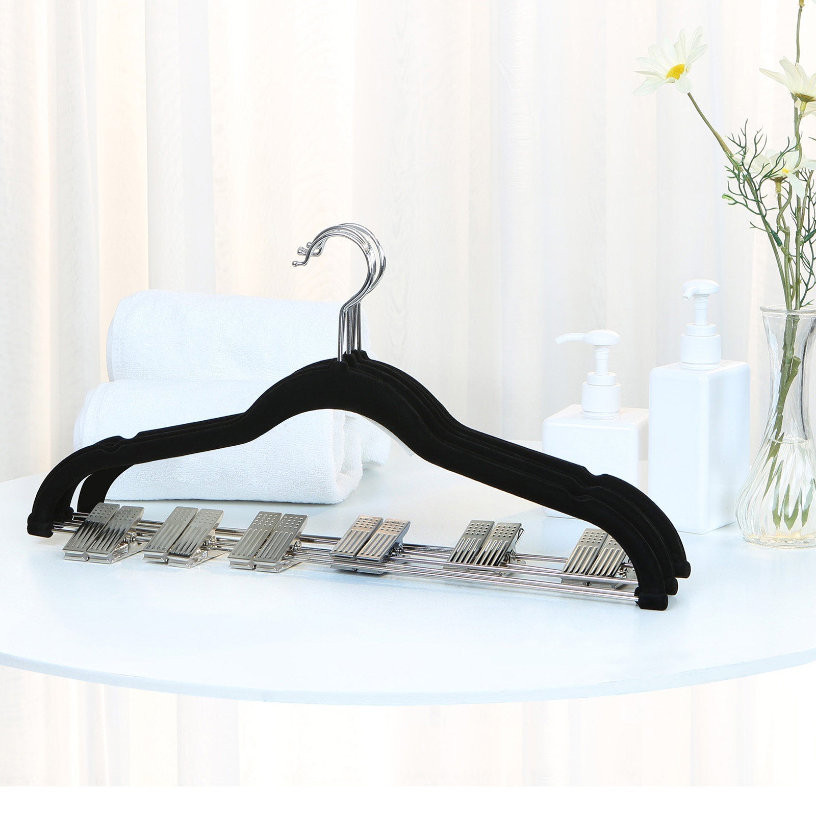 Pants Hangers - Velvet - Grey - 30 Pack with Clips and 360 Rotating Hook