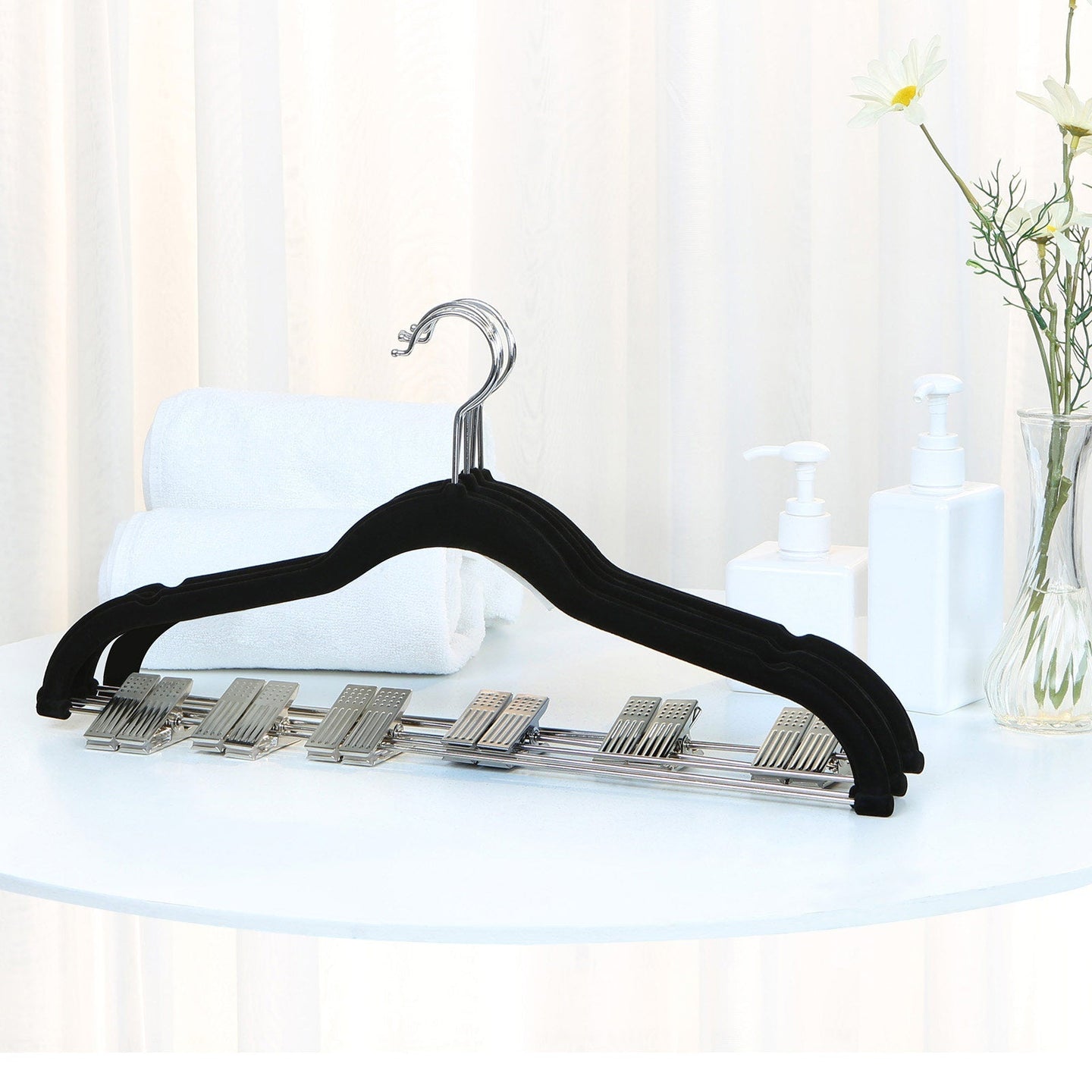 Pants Hangers - Velvet - Grey - 30 Pack with Clips and 360 Rotating Hook