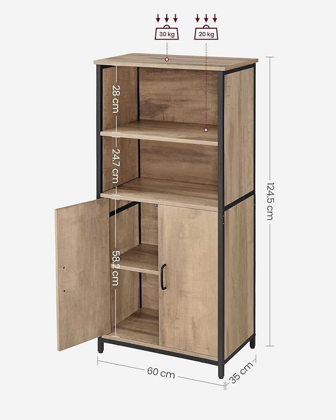 Freestanding Storage Cabinet - Engineered Wood - Rustic Brown and Black - Multifunctional with Adjustable Shelf
