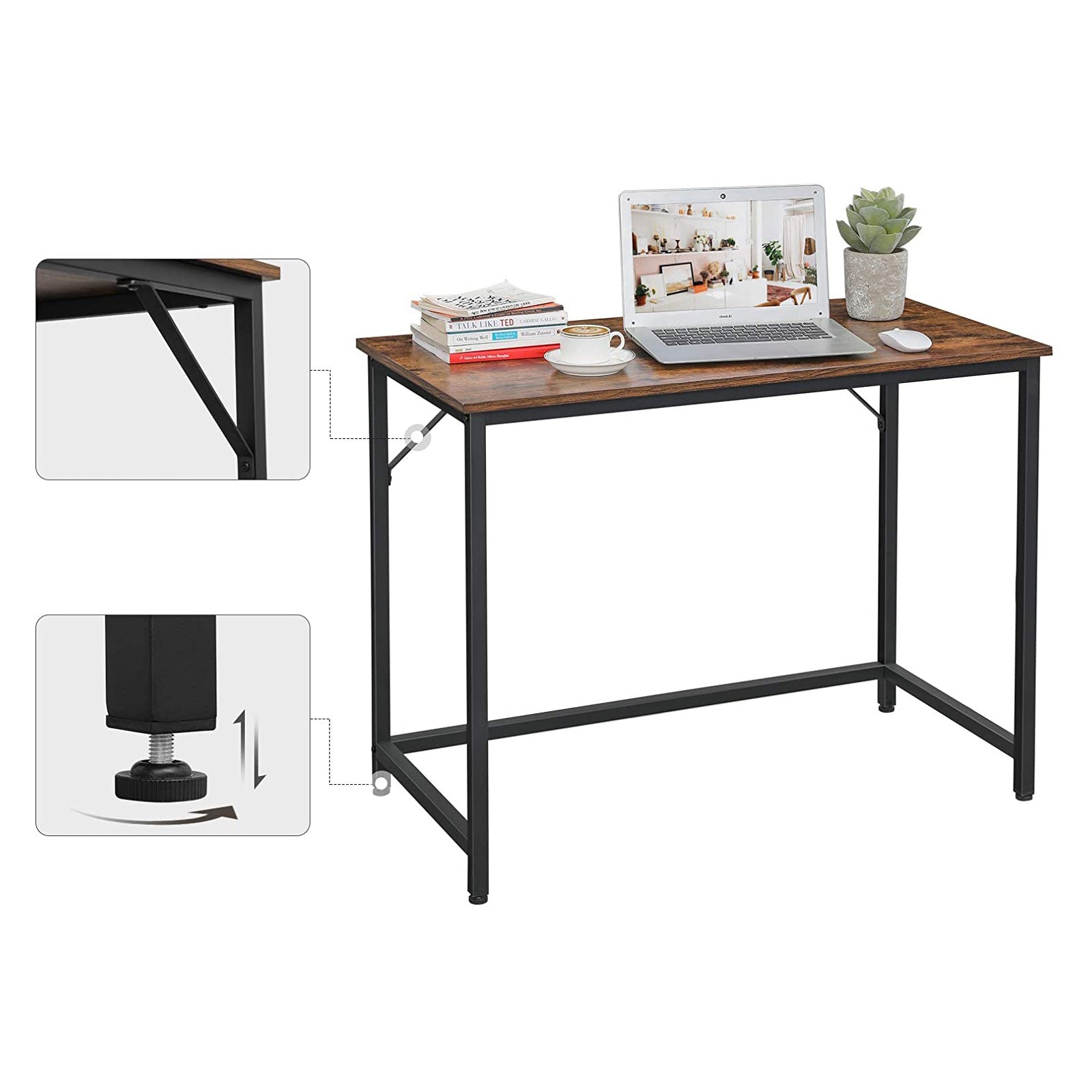 Computer Desk - Metal - Rustic Brown - Stability You Can Rely On
