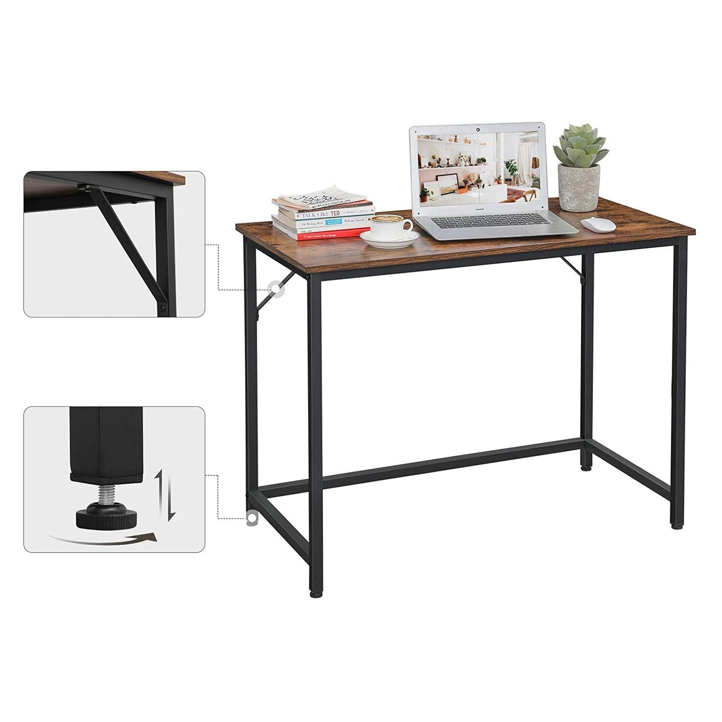 Computer Desk - Metal - Rustic Brown - Stability You Can Rely On
