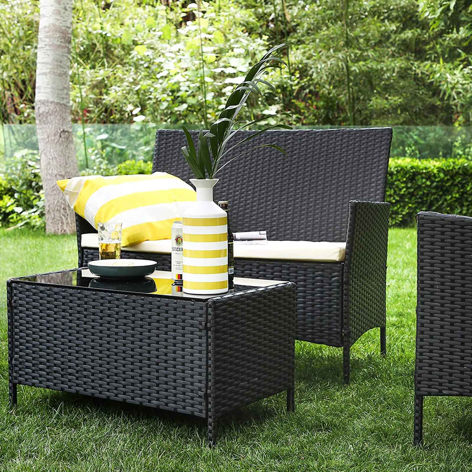 Garden Furniture Set - Black and Beige - Polyrattan