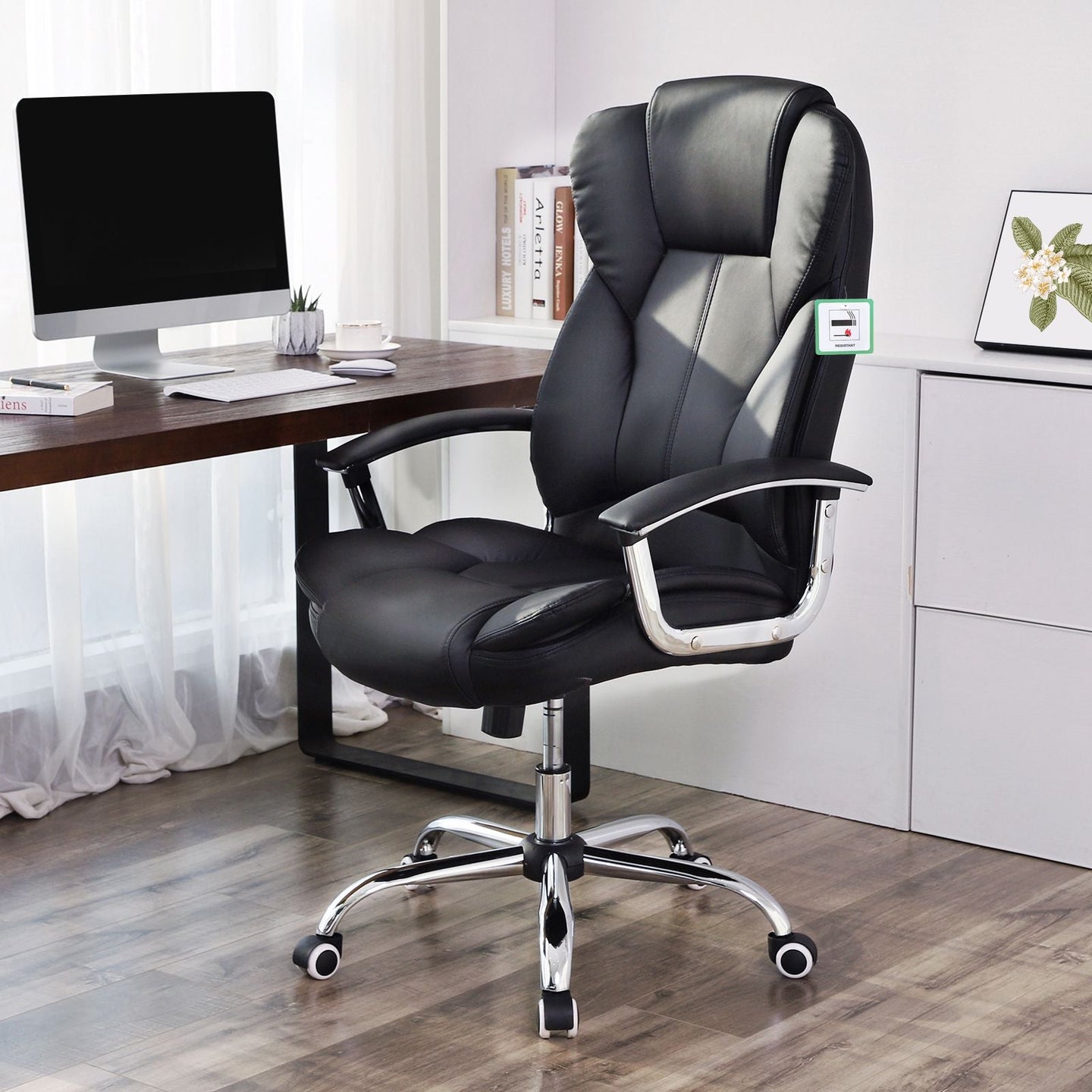 Executive Swivel Office Chair - PU Leather - Black - High Back with Tilt Function