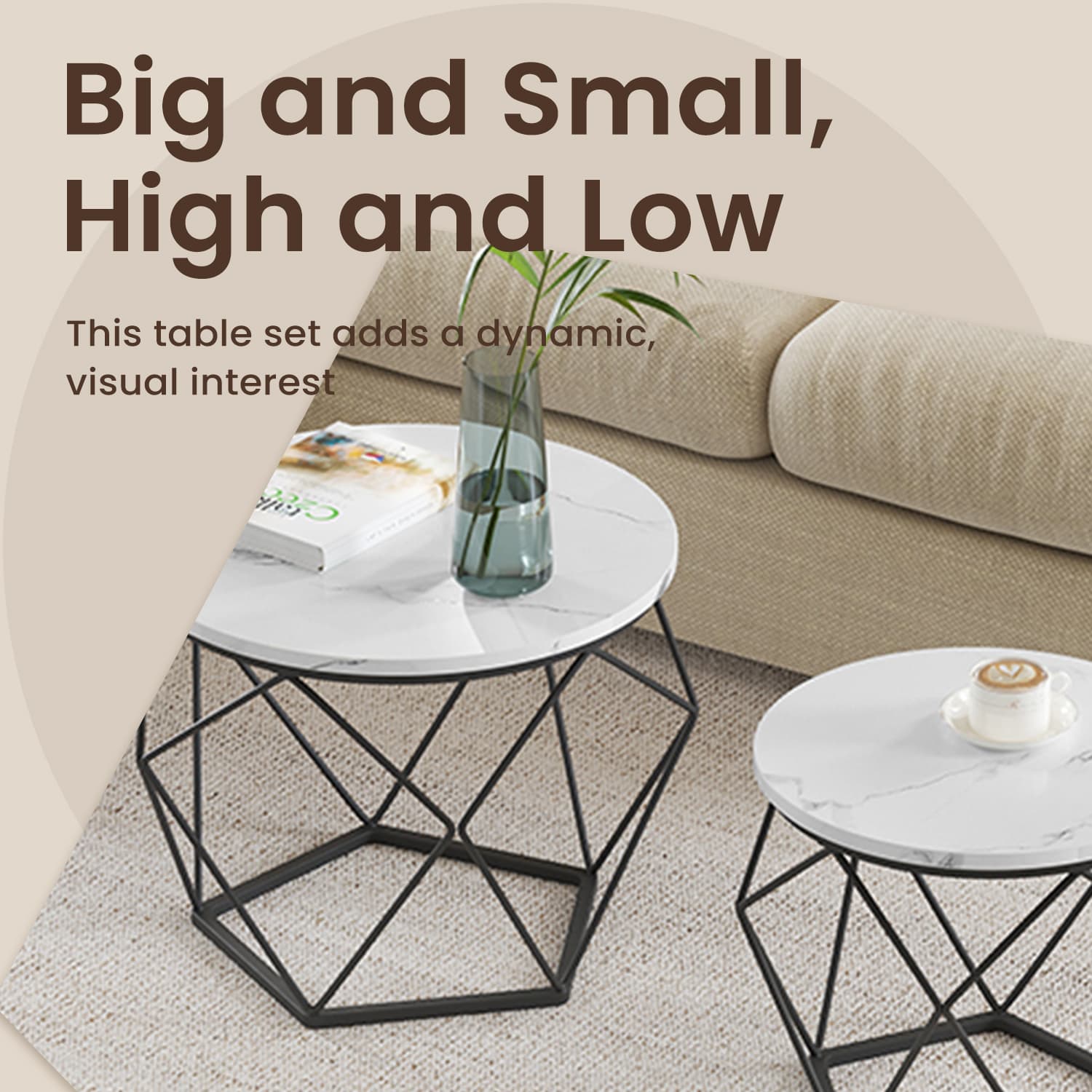 Round Coffee Tables Set - Steel - Modern