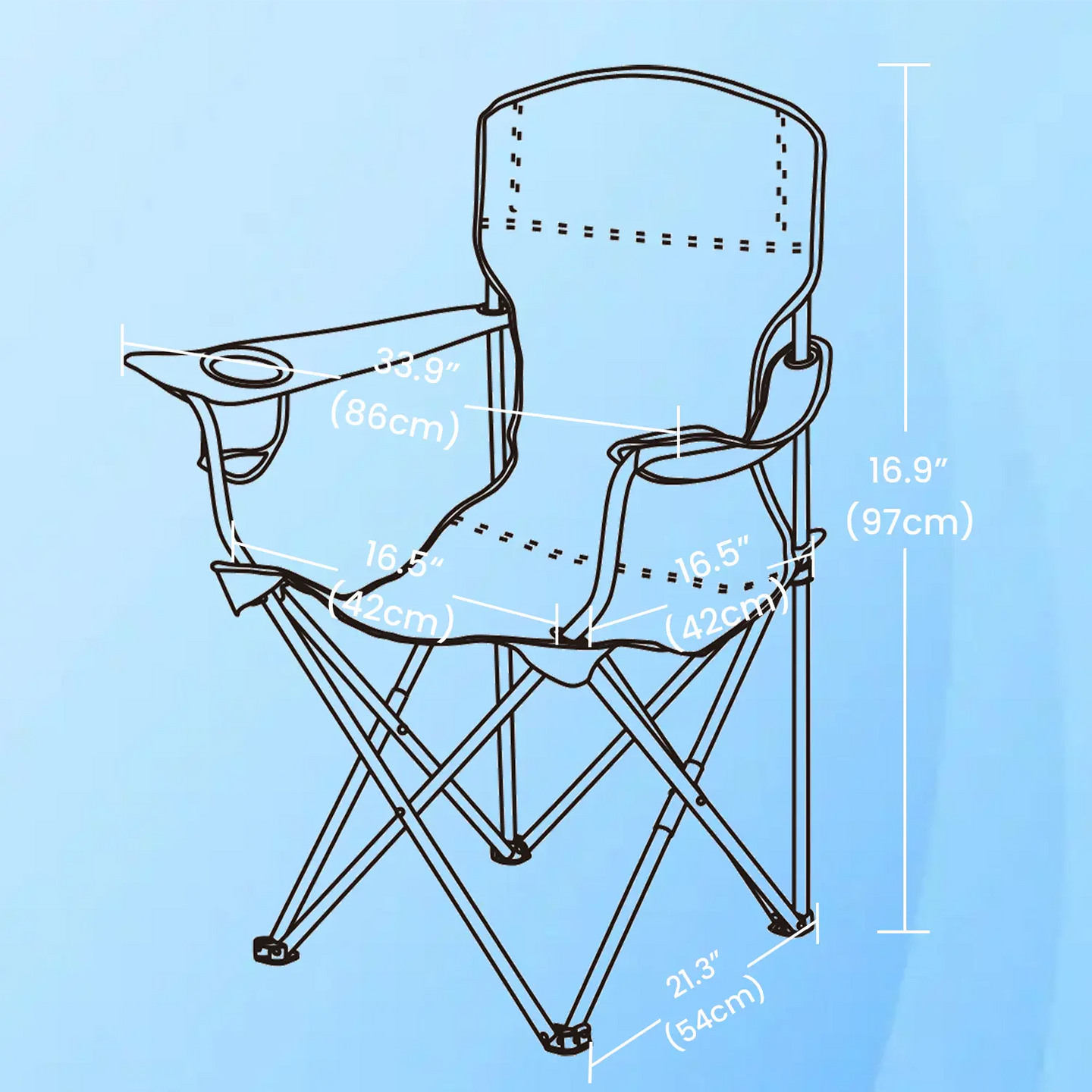 Set of 2 Folding Heavy-Duty Camping Chairs - Metal Frame - Slate Gray - Includes Cup Holder