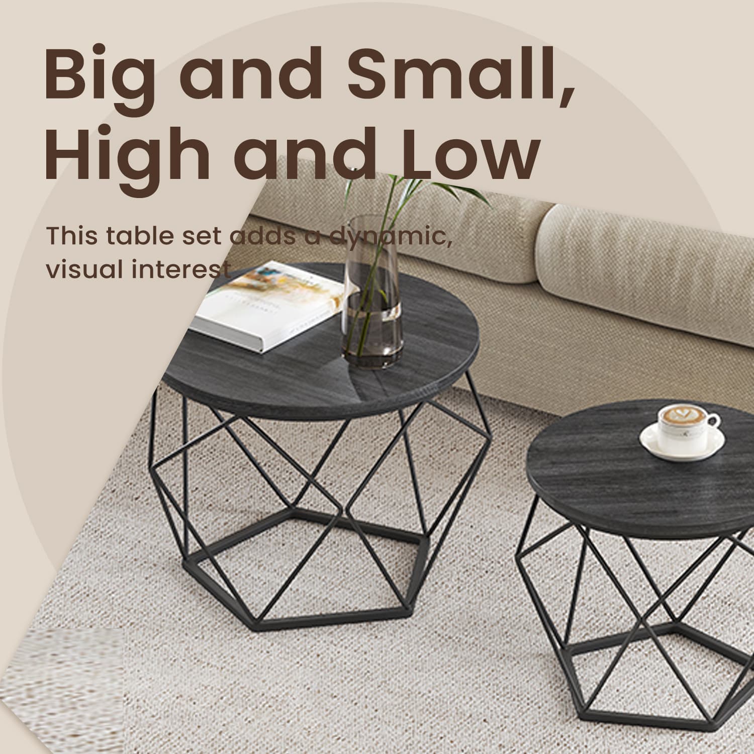 Round Coffee Tables Set - Steel - Modern