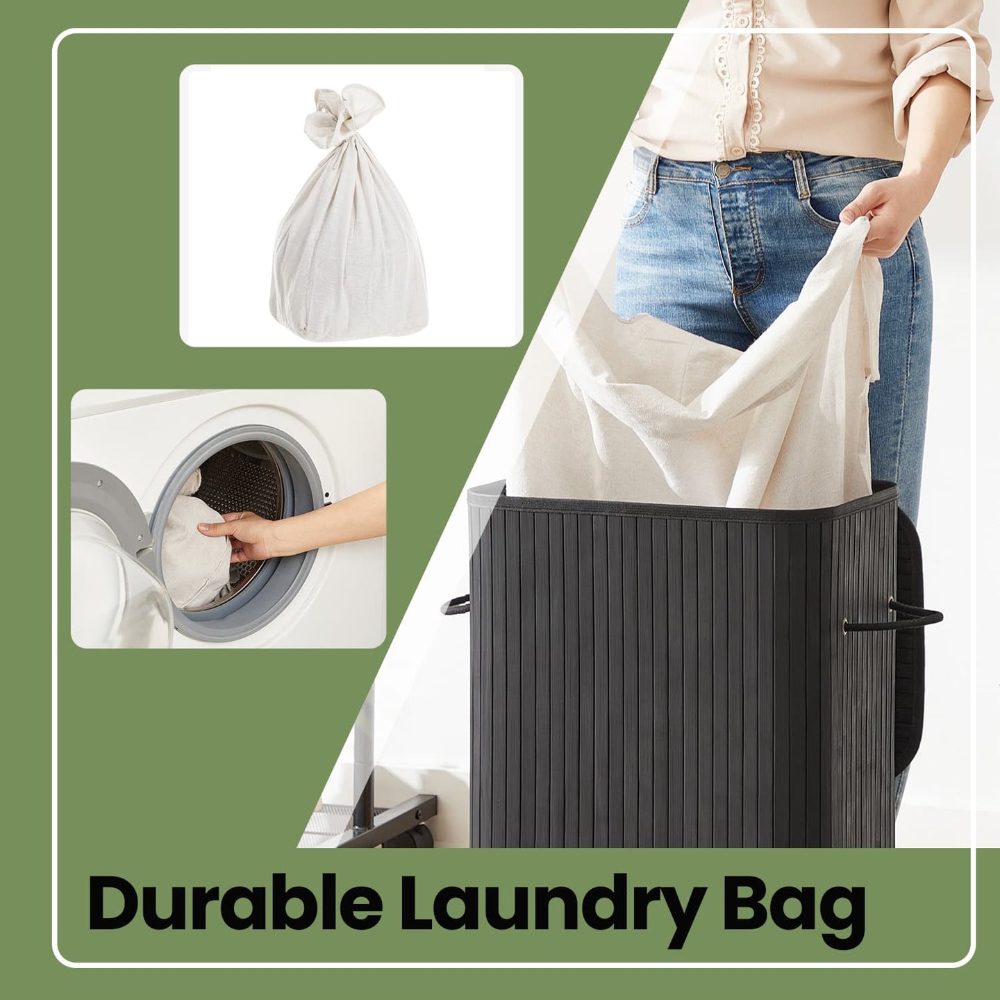 Foldable Laundry Hamper - Bamboo - Natural - 72 L Capacity with Lid and 3 Handles